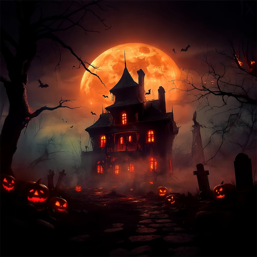 Haunted House Backdrop Crimson Moon Horror Backdrop LXX58-44