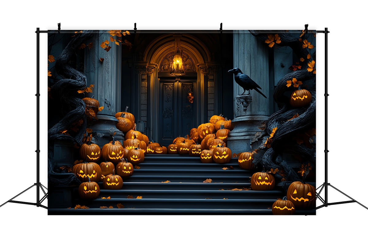 Garage Door Halloween Backdrop Pumpkin Stair Parade Backdrop LXX58-45