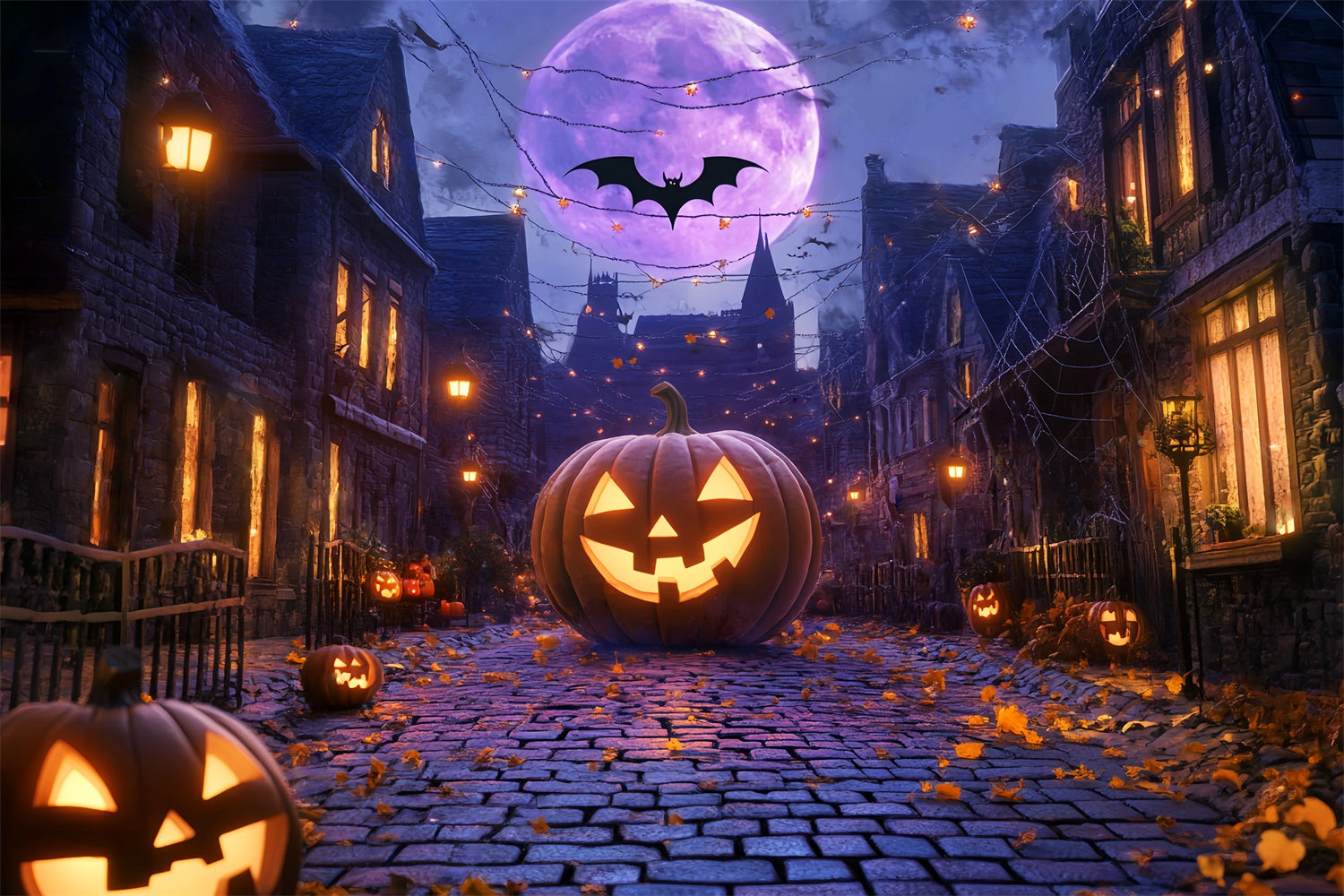 Halloween Photo Backdrop Giant Pumpkin Lane Backdrop LXX58-48