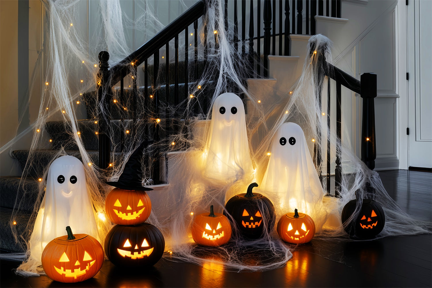 Scary Halloween Backdrops Glowing Ghost Stairway Backdrop LXX58-5