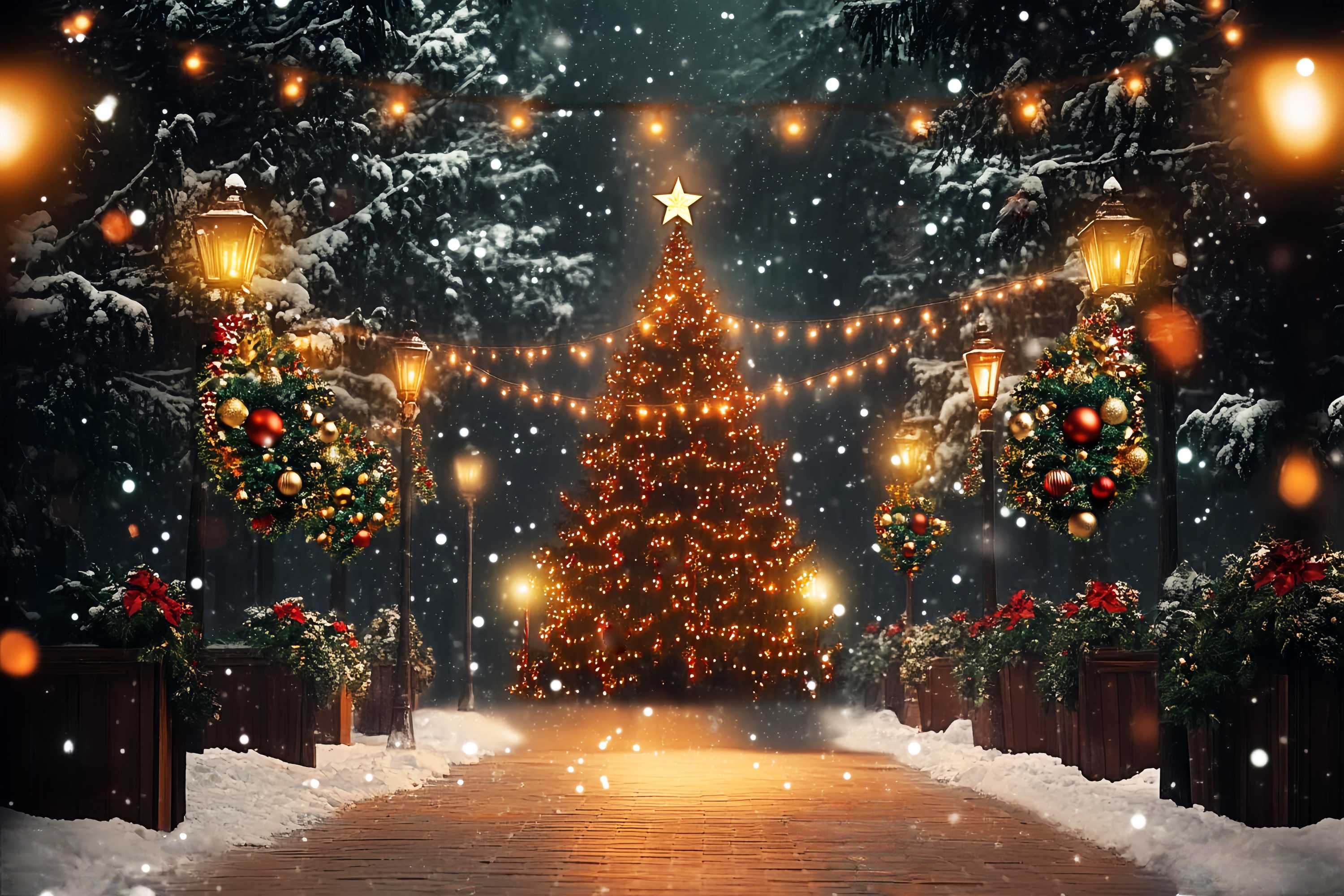Christmas Tree Farm Backdrop Magical Snowy Tree Lights Christmas Photo Backdrop LXX58-51