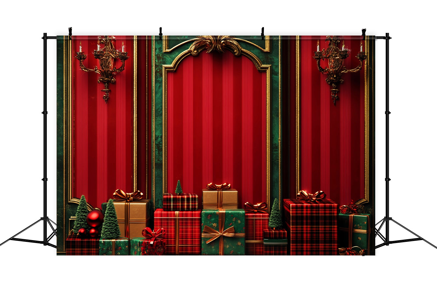 Red Christmas Backdrop Classic Red Green Gift Wall Christmas Backdrop for Photos LXX58-53