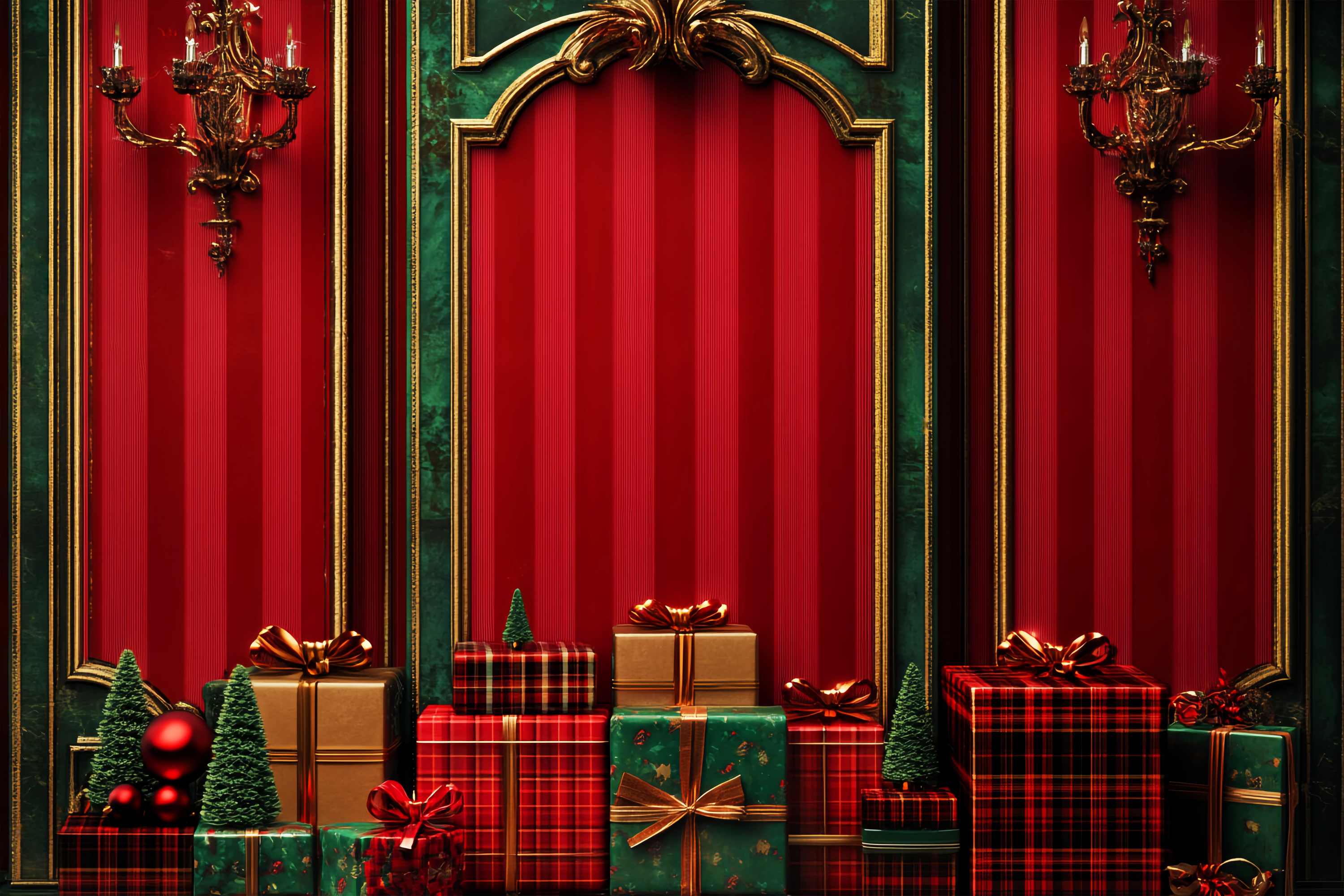 Red Christmas Backdrop Classic Red Green Gift Wall Christmas Backdrop for Photos LXX58-53