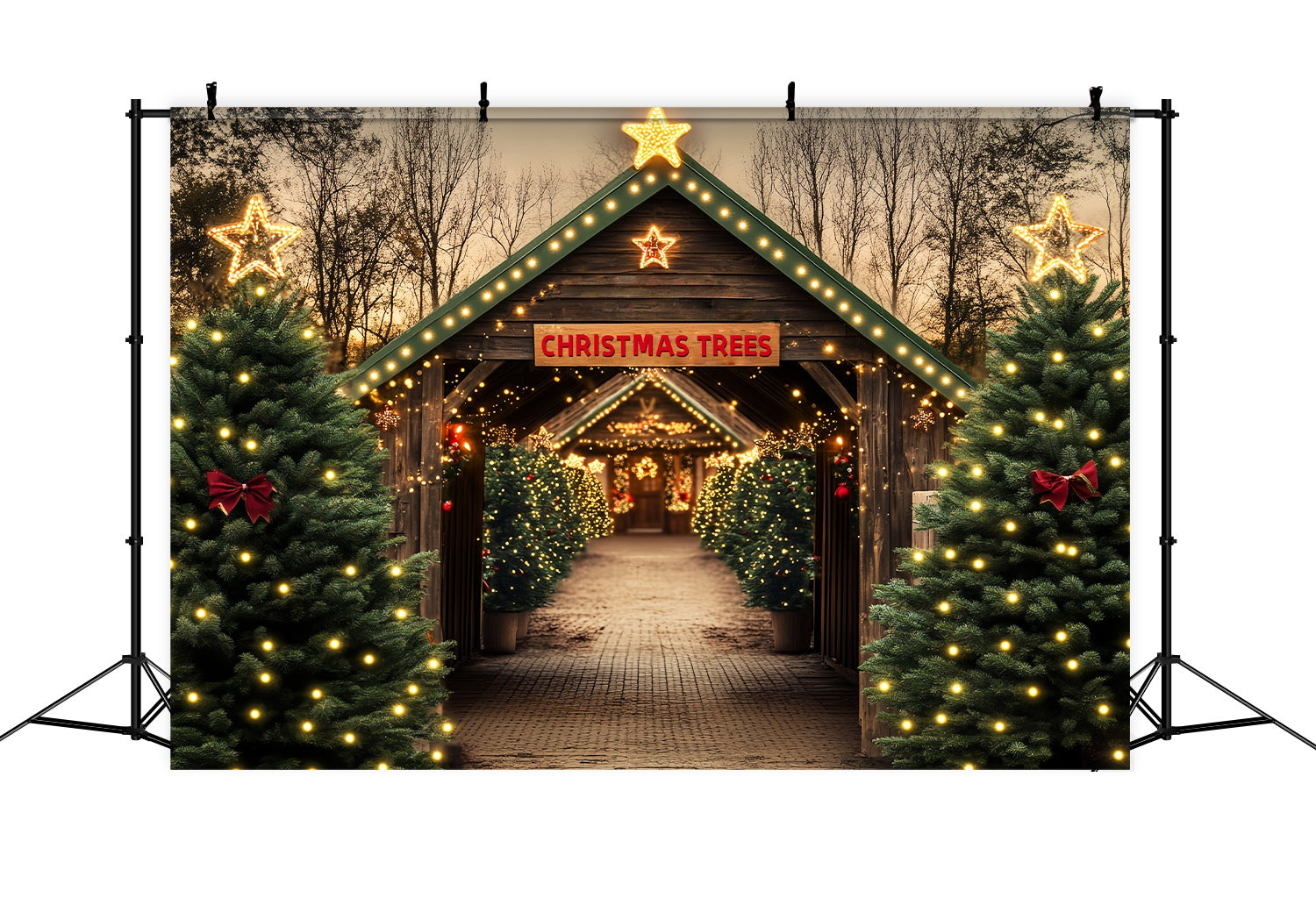 Christmas Tree Farm Backdrop Rustic Tree Farm Tunnel Christmas Backdrops for Photography LXX58-55