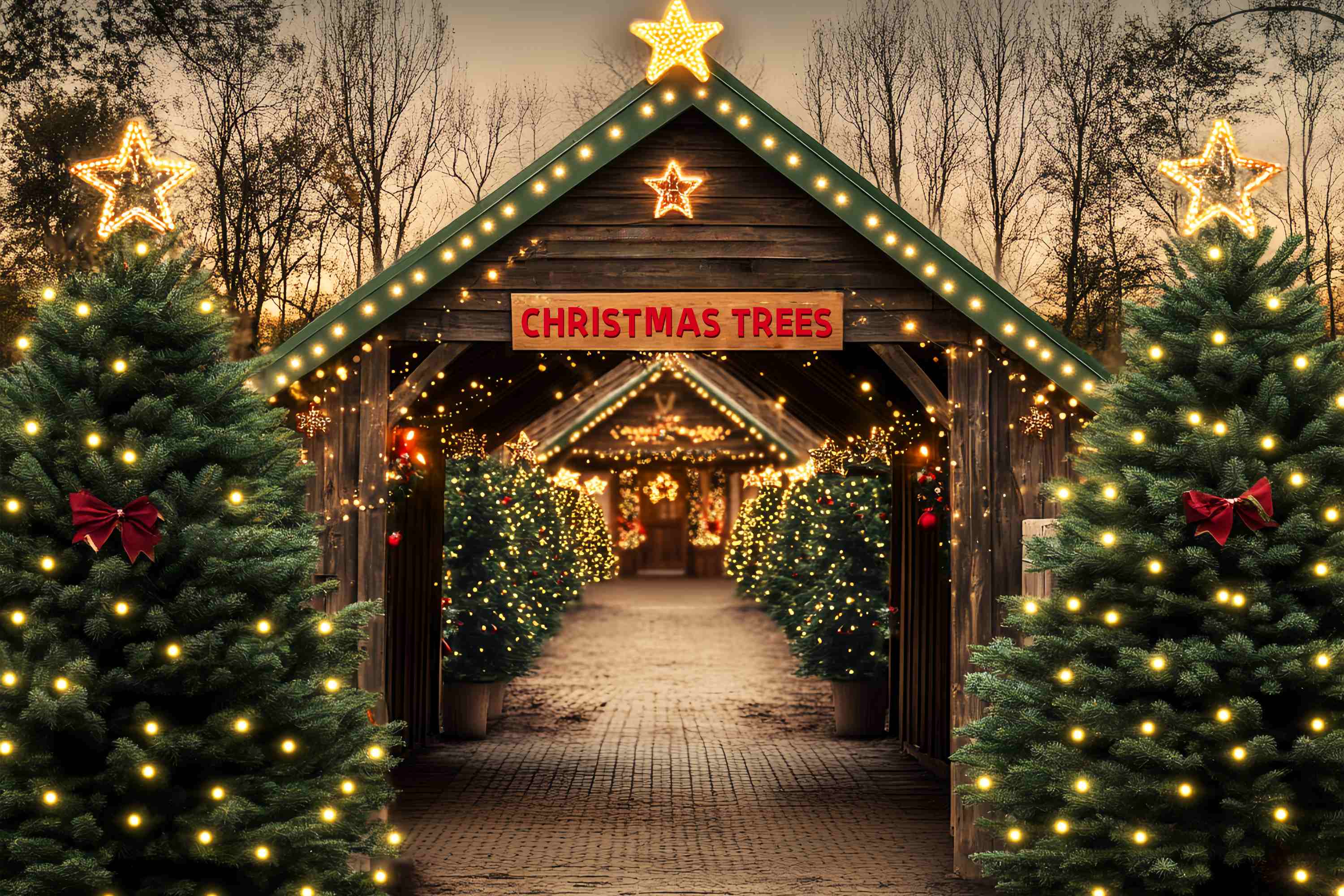 Christmas Tree Farm Backdrop Rustic Tree Farm Tunnel Christmas Backdrops for Photography LXX58-55
