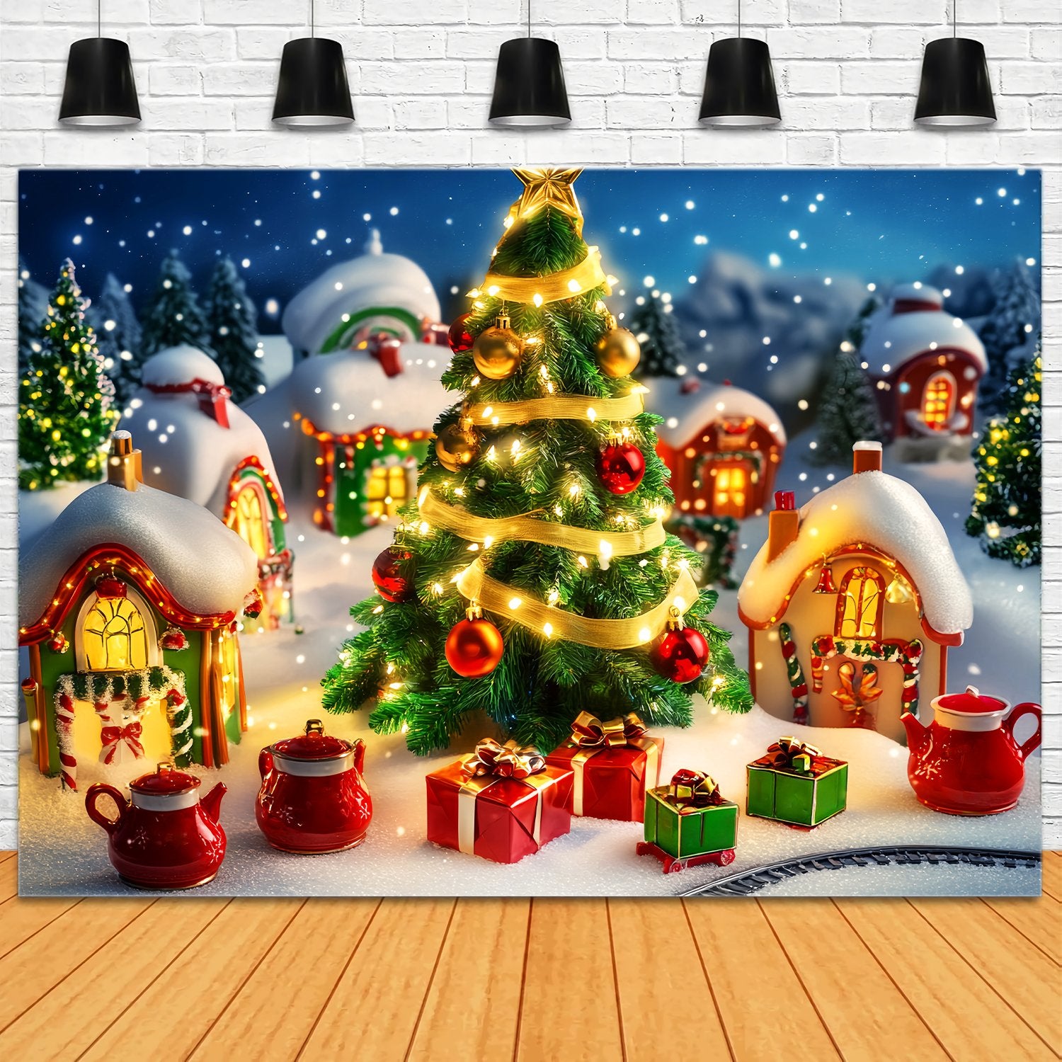 Christmas Tree Backdrop Toy Village Christmas Tree Scene Christmas Backdrops LXX58-60