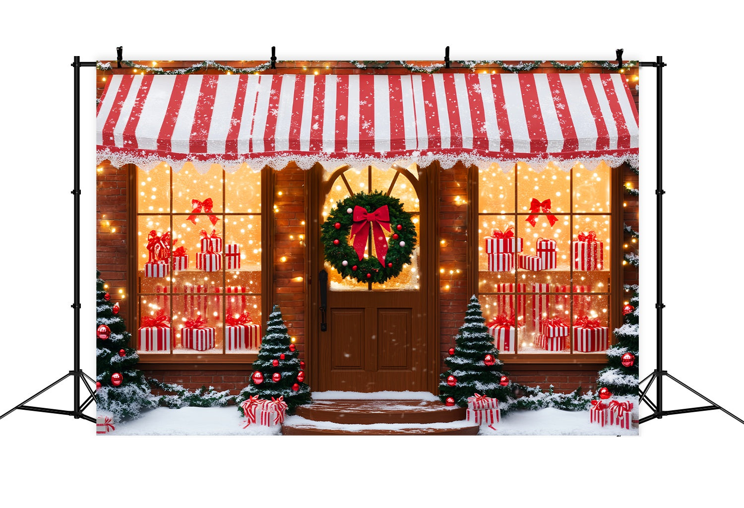 Professional Christmas Backdrops Striped Candy Gift Shop Christmas Backdrop LXX58-61