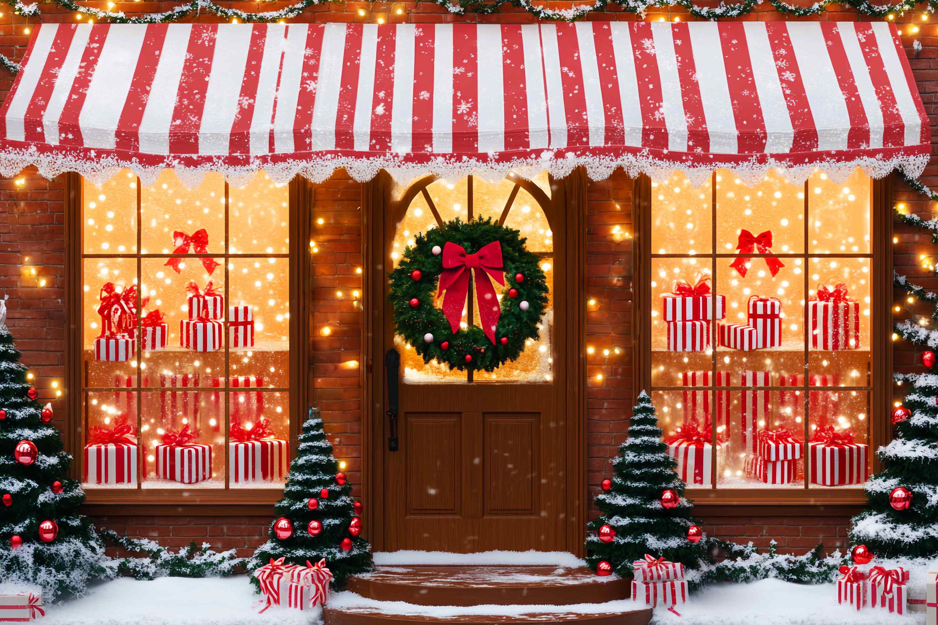 Professional Christmas Backdrops Striped Candy Gift Shop Christmas Backdrop LXX58-61