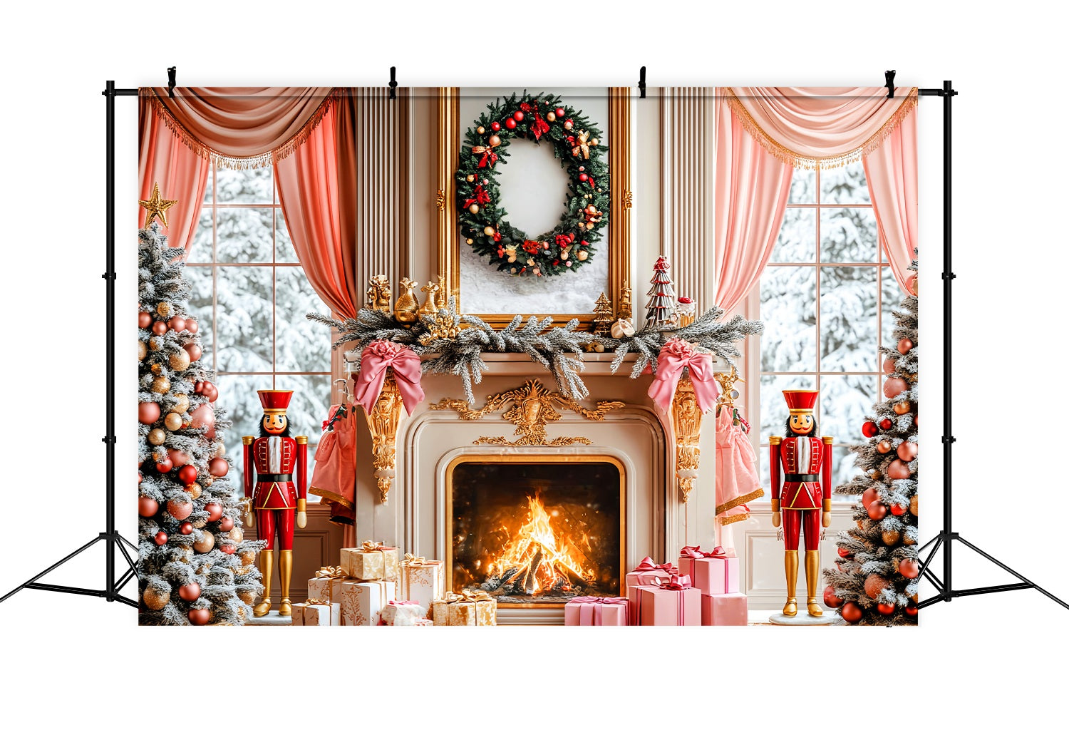 Christmas Fireplace Backdrop Pink Nutcracker Fireplace Decor Christmas Backdrops Sale LXX58-62