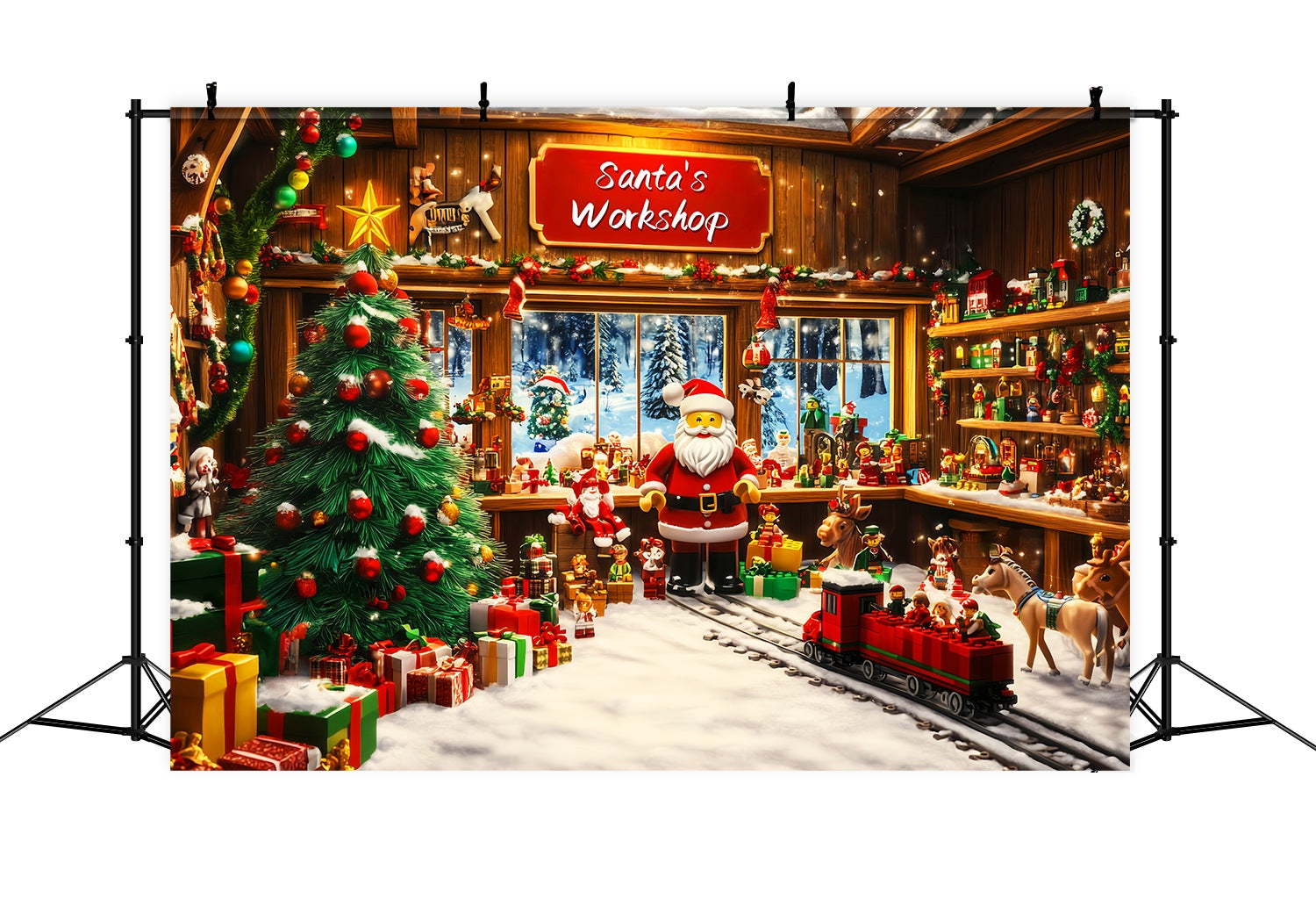 Santa's Workshop Backdrop Lego Santa's Workshop Christmas Backdrops Sale LXX58-64