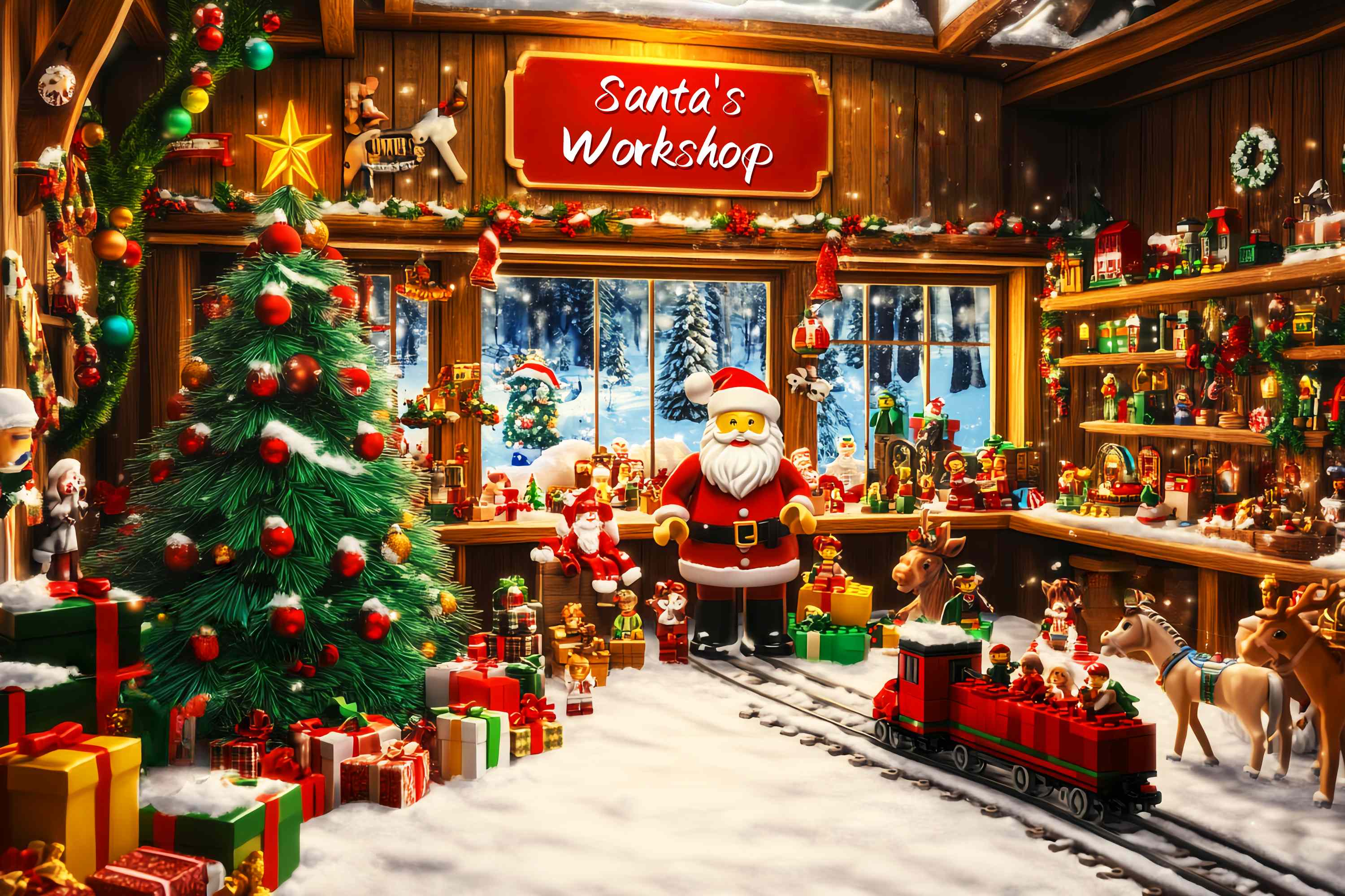 Santa's Workshop Backdrop Lego Santa's Workshop Christmas Backdrops Sale LXX58-64