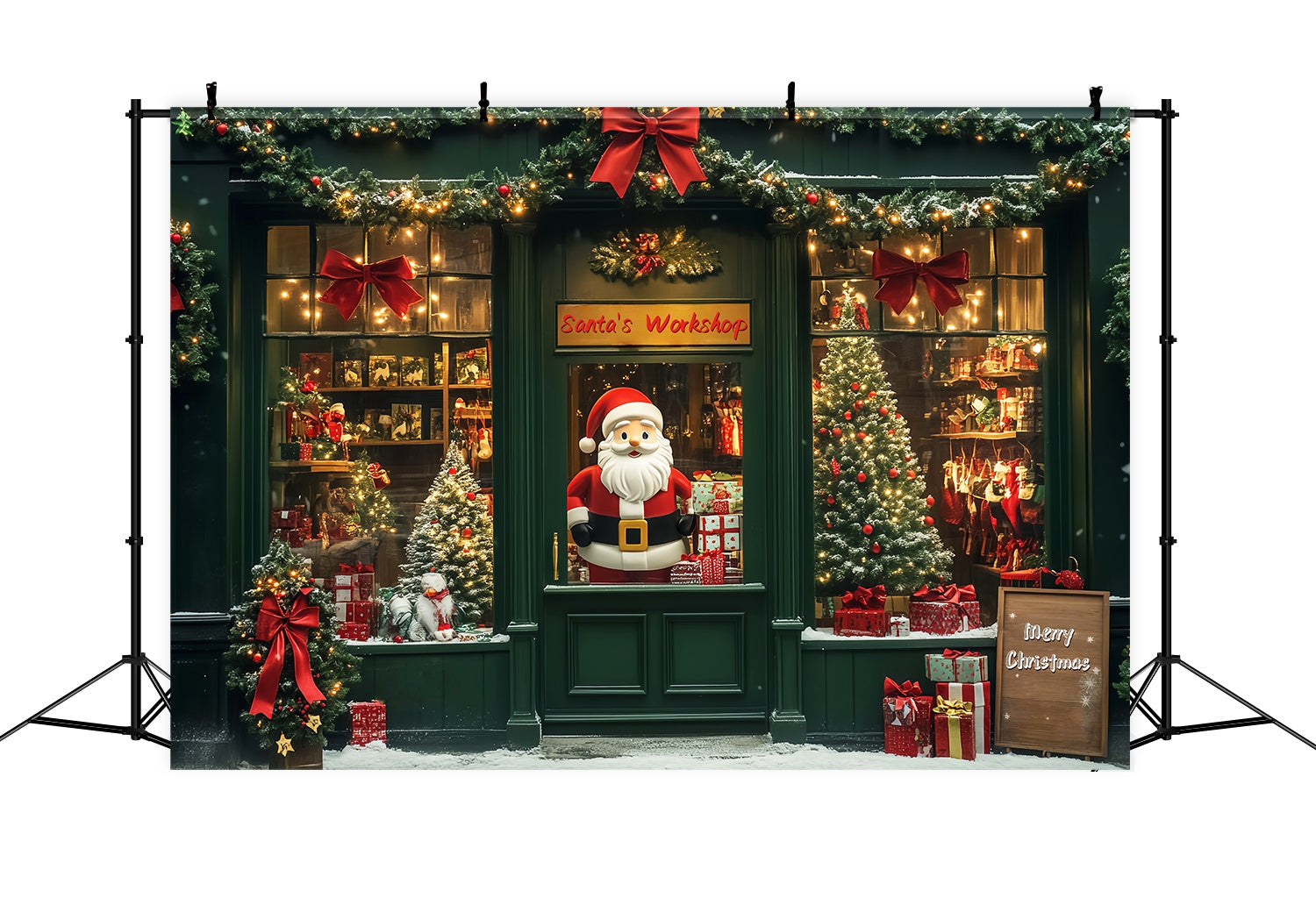 Santa's Workshop Backdrop Santa’s Toy Shop Window Christmas Backdrop LXX58-67