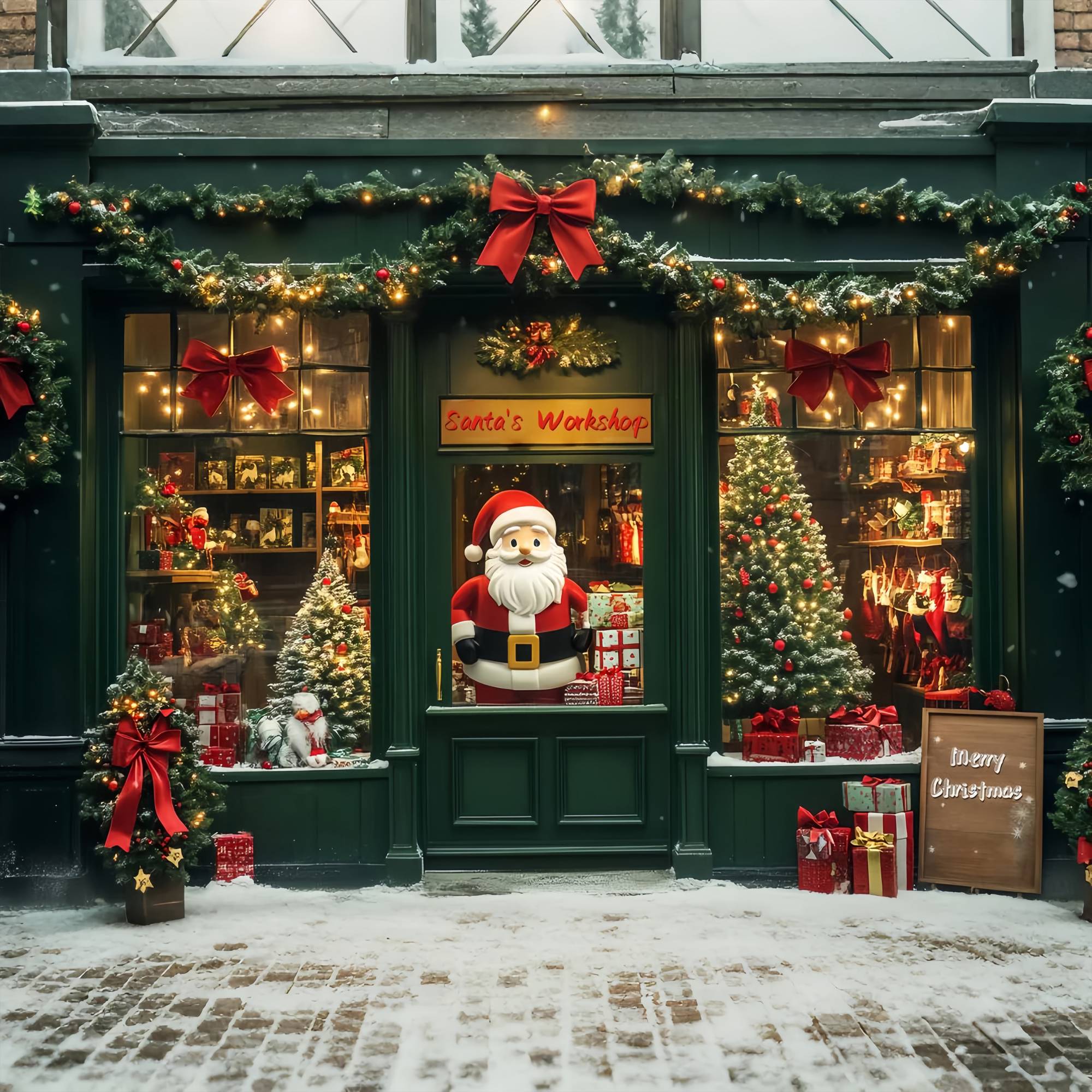 Santa's Workshop Backdrop Santa’s Toy Shop Window Christmas Backdrop LXX58-67