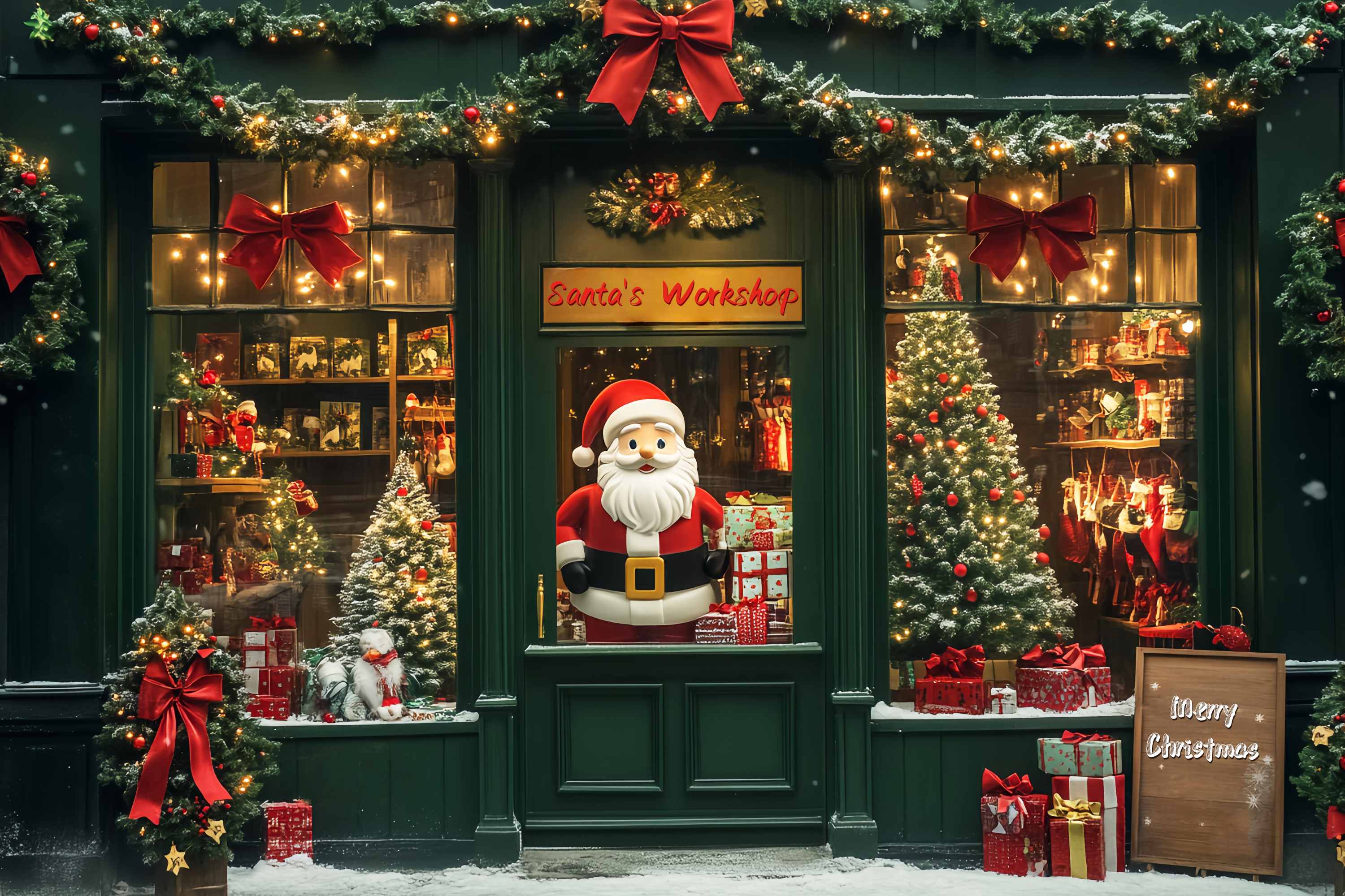 Santa's Workshop Backdrop Santa’s Toy Shop Window Christmas Backdrop LXX58-67