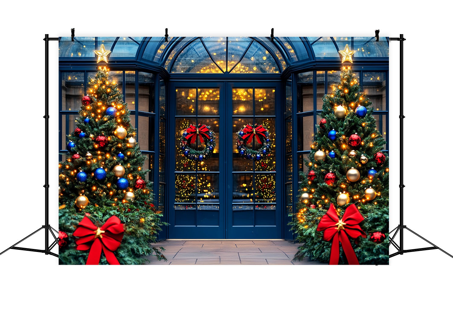Christmas Photo Backdrop Royal Blue Ornament Entryway Christmas Backdrops 10x10 LXX58-68