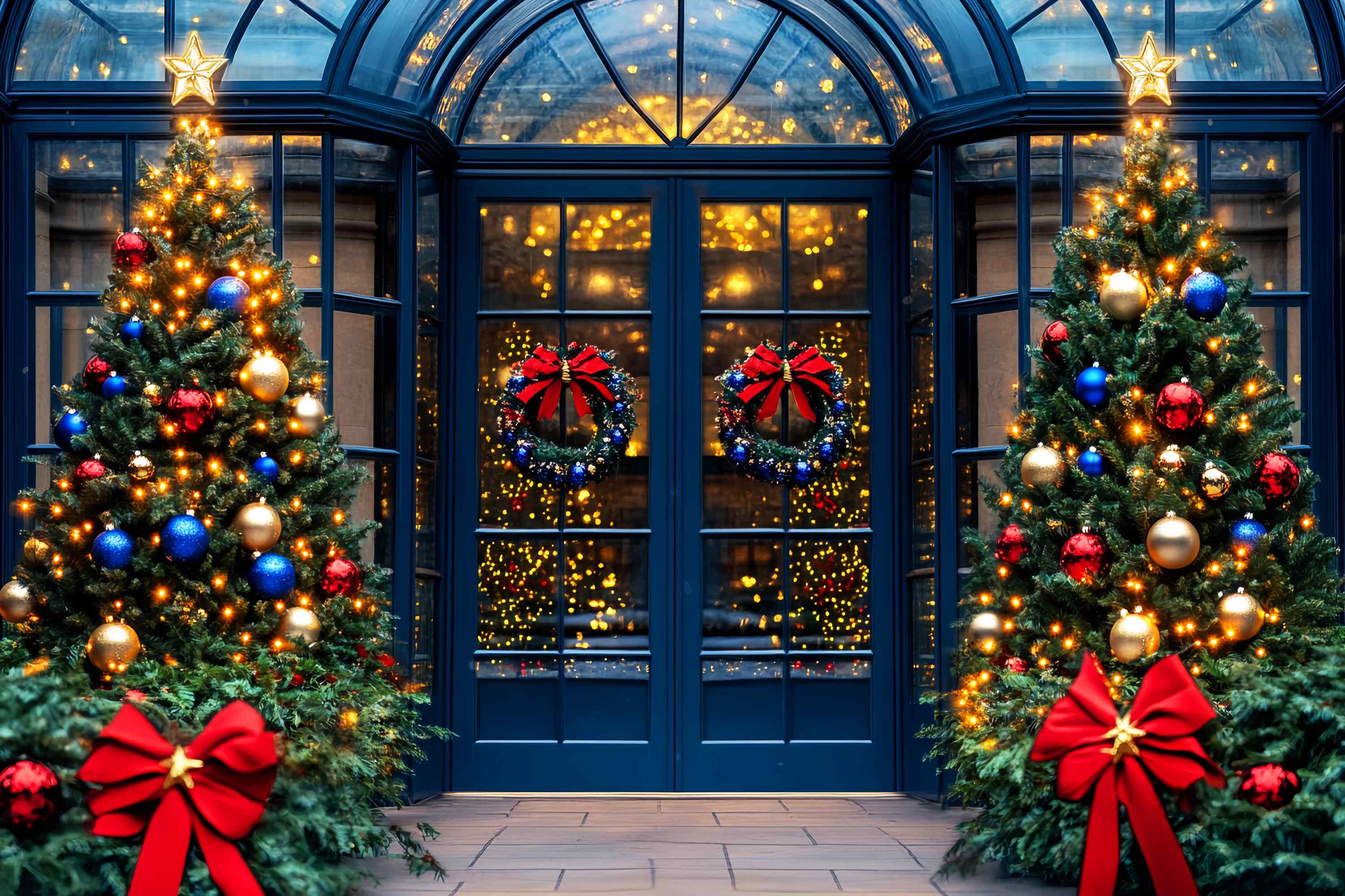 Christmas Photo Backdrop Royal Blue Ornament Entryway Christmas Backdrops 10x10 LXX58-68