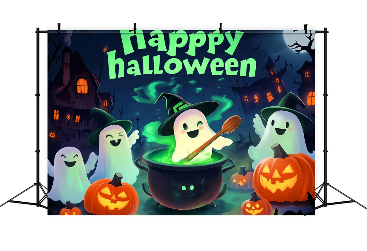 Cute Halloween Backdrop Ghost Cartoon Cheer Backdrop LXX58-7
