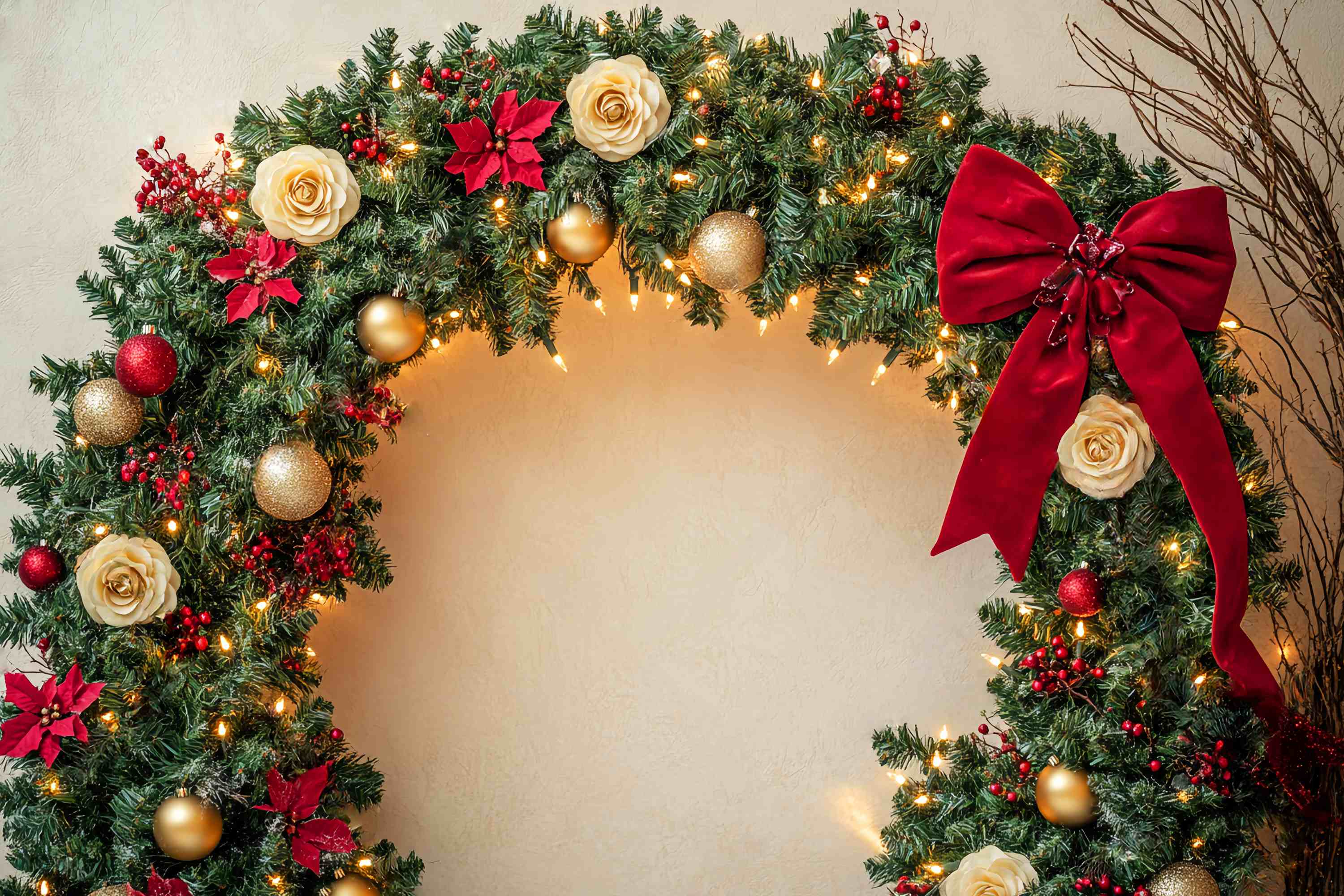 Christmas Wall Backdrop Gold Rose Garland Wall Arch Christmas Backdrop LXX58-72