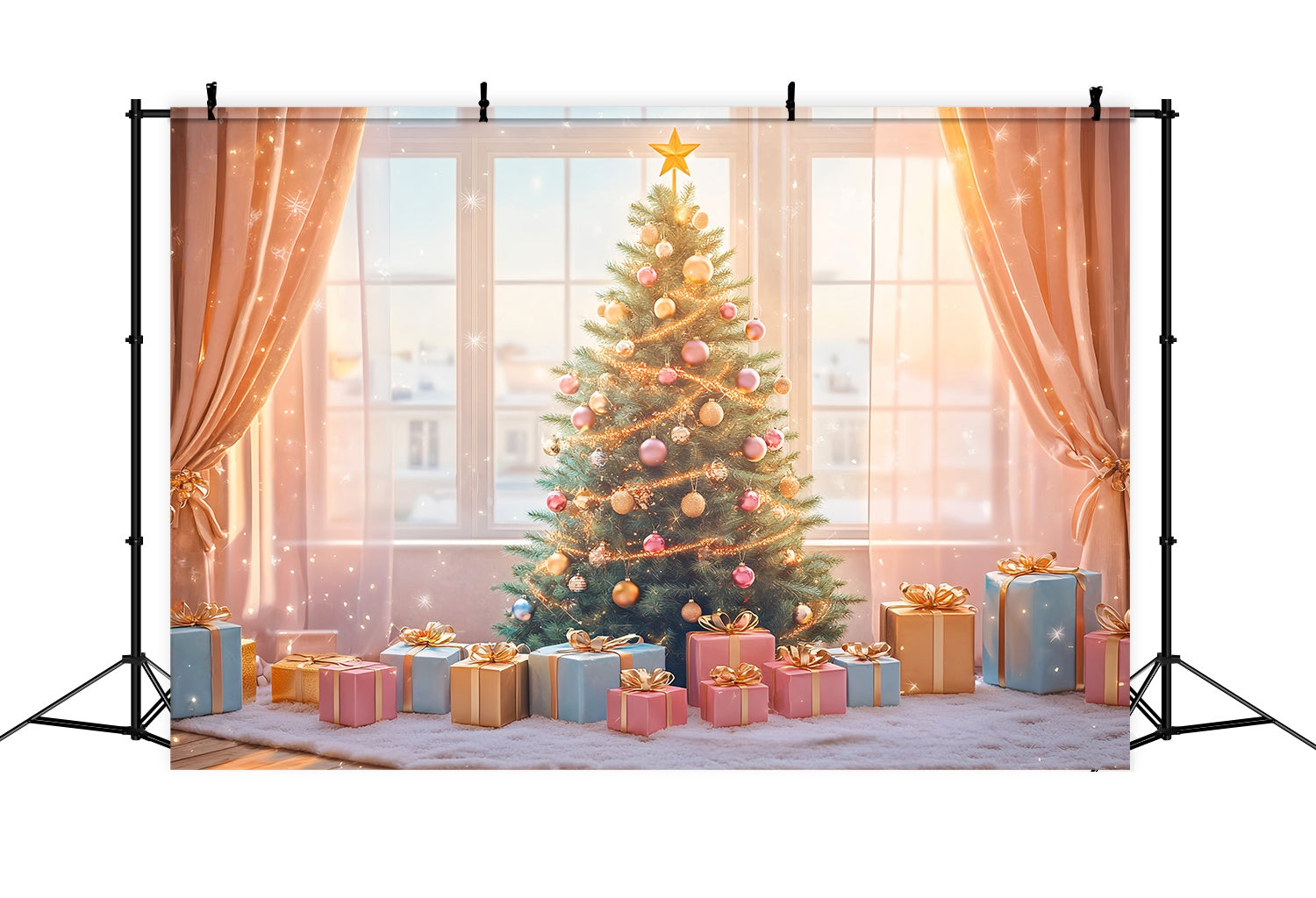 Christmas Tree Backdrop Golden Glow Gift Tree Room Christmas Backdrops Sale LXX58-75