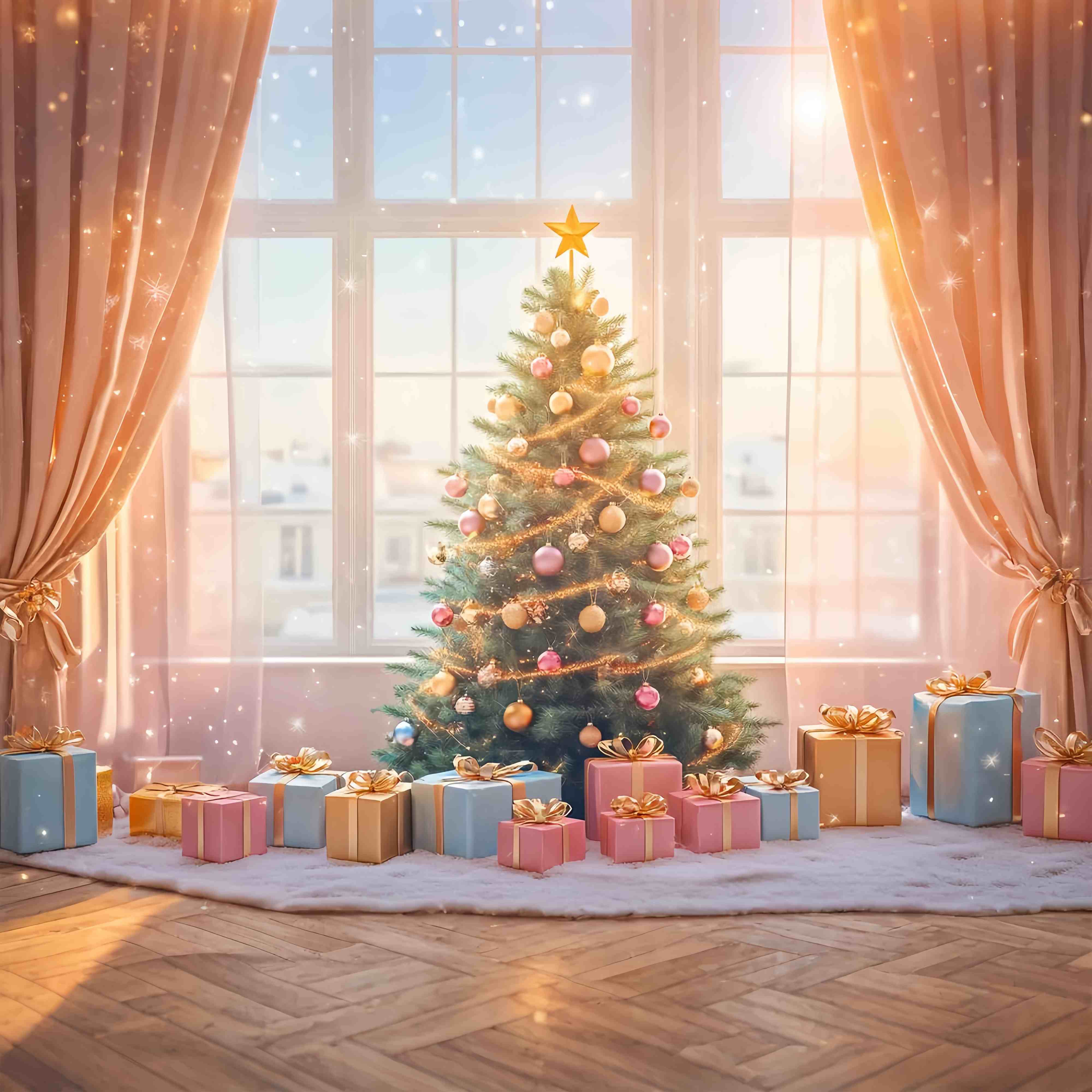 Christmas Tree Backdrop Golden Glow Gift Tree Room Christmas Backdrops Sale LXX58-75