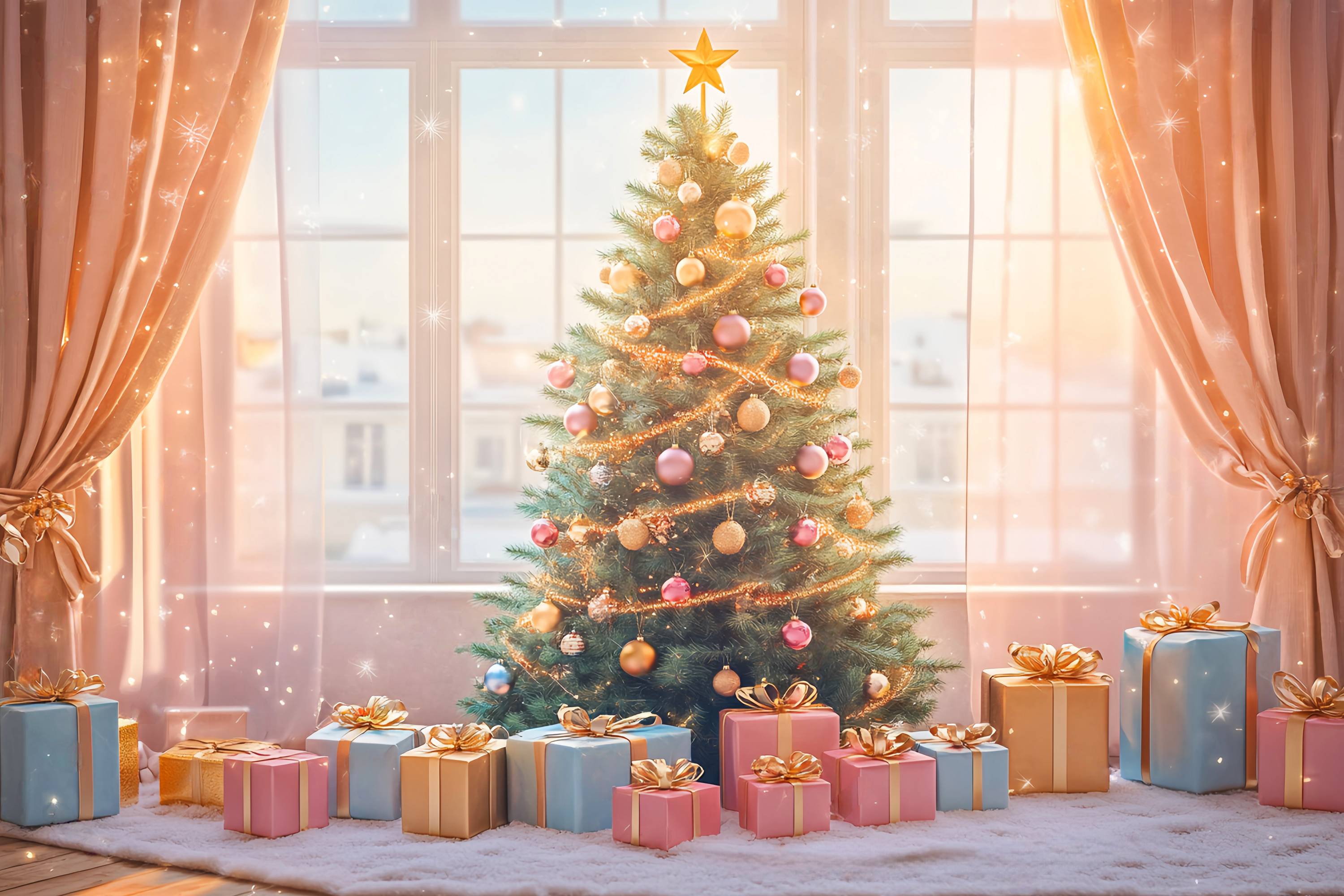 Christmas Tree Backdrop Golden Glow Gift Tree Room Christmas Backdrops Sale LXX58-75