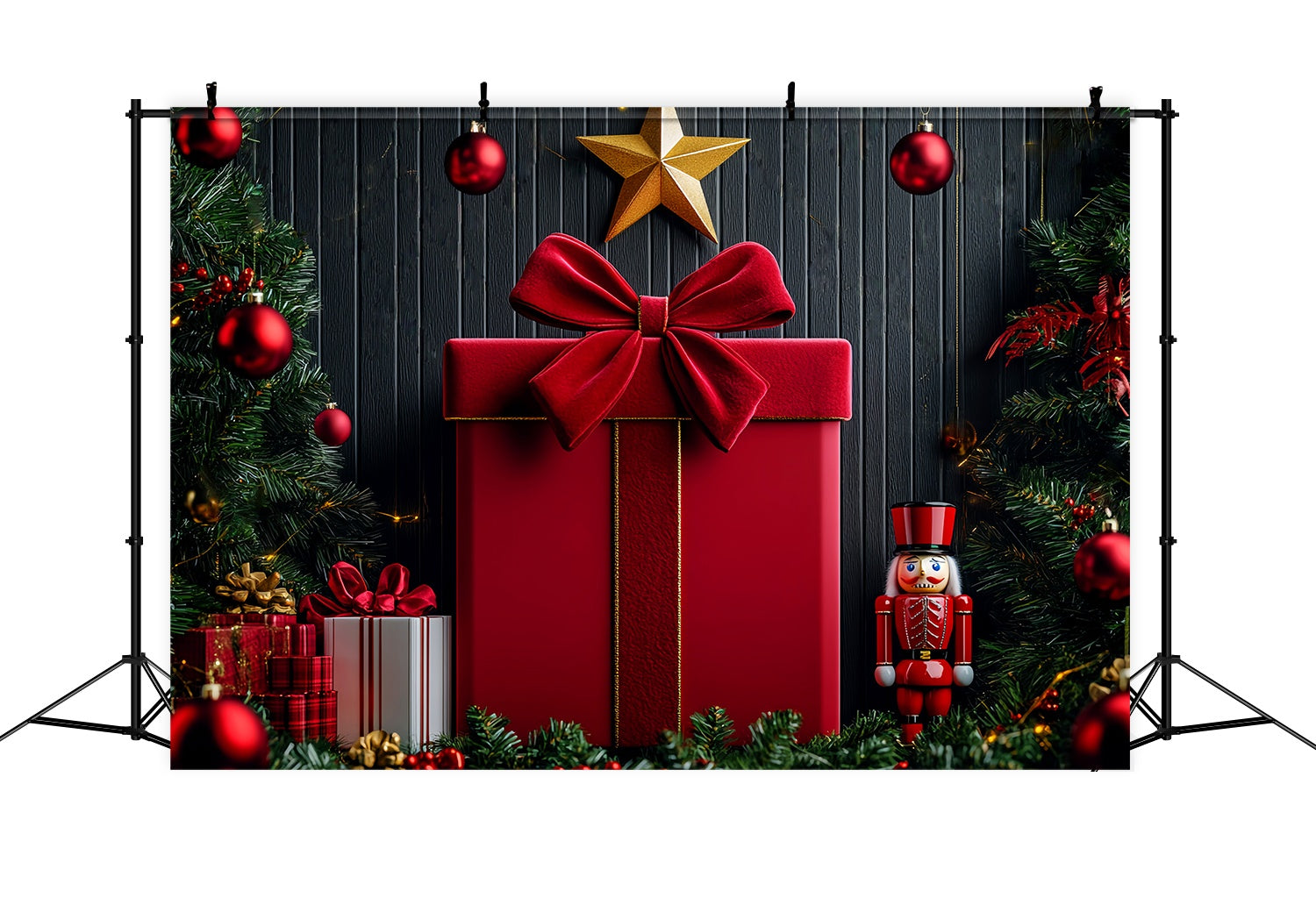 Christmas Wall Backdrop Red Velvet Bow Nutcracker Wall Christmas Backdrop for Photos LXX58-76