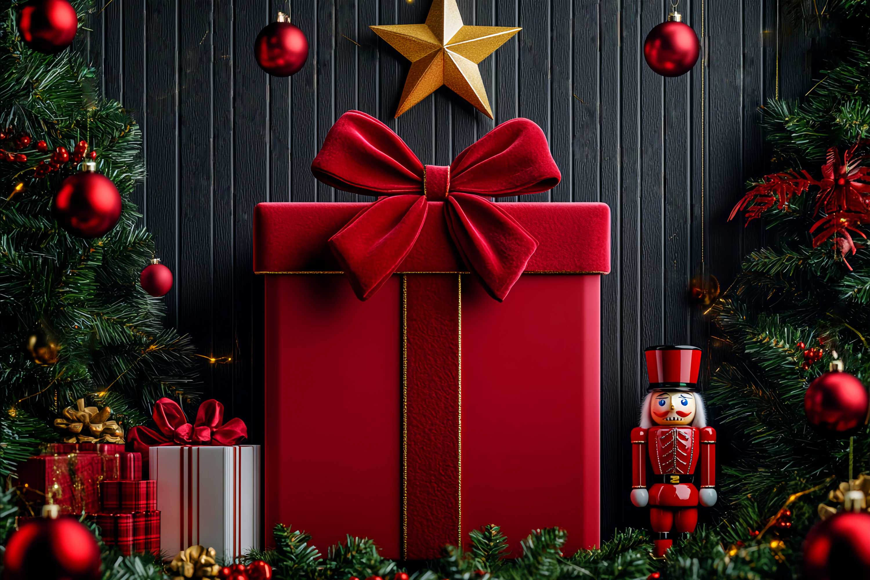 Christmas Wall Backdrop Red Velvet Bow Nutcracker Wall Christmas Backdrop for Photos LXX58-76
