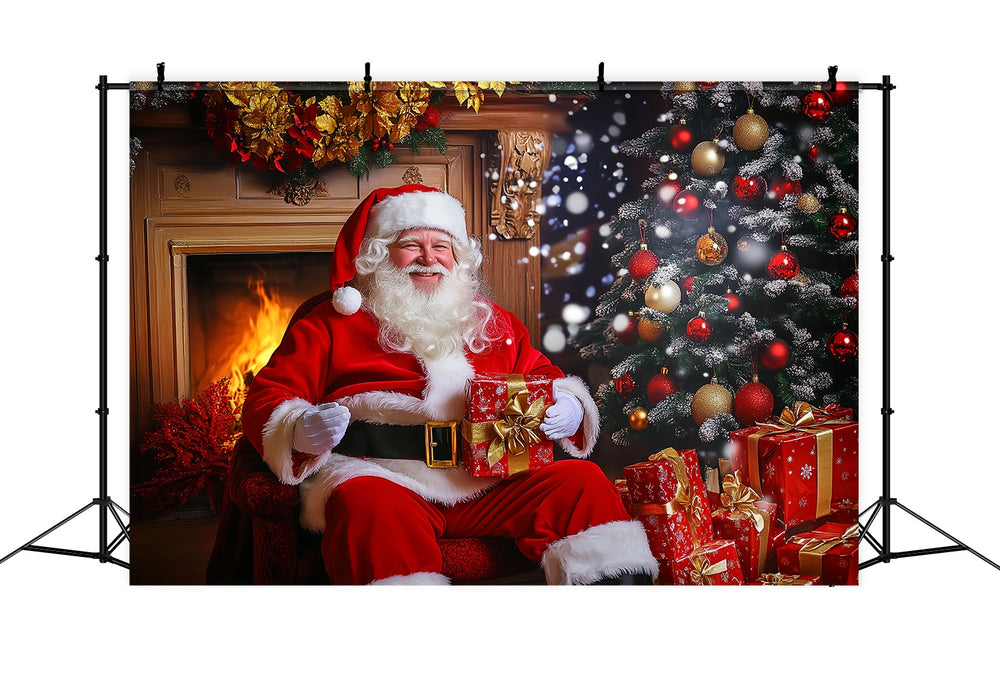 Santa Backdrop Santa Claus Fireplace Gift Time Christmas Backdrop LXX5