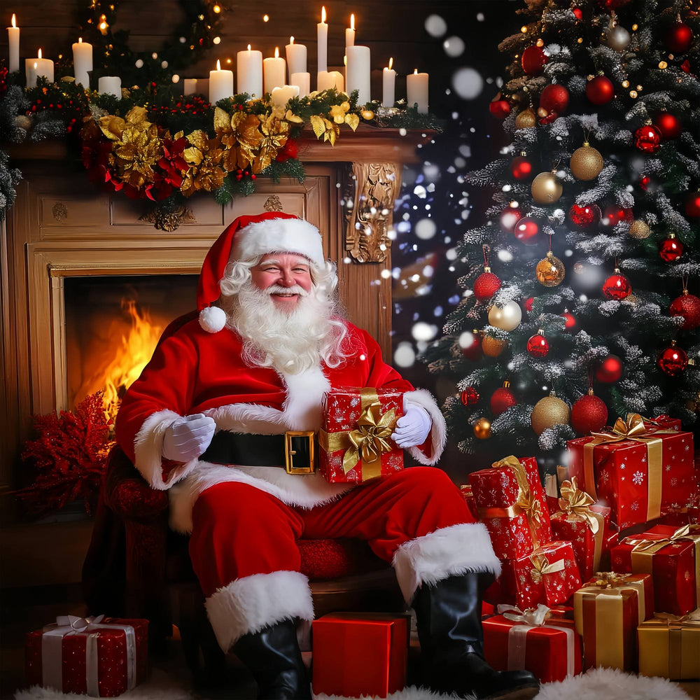 Santa Backdrop Santa Claus Fireplace Gift Time Christmas Backdrop LXX5