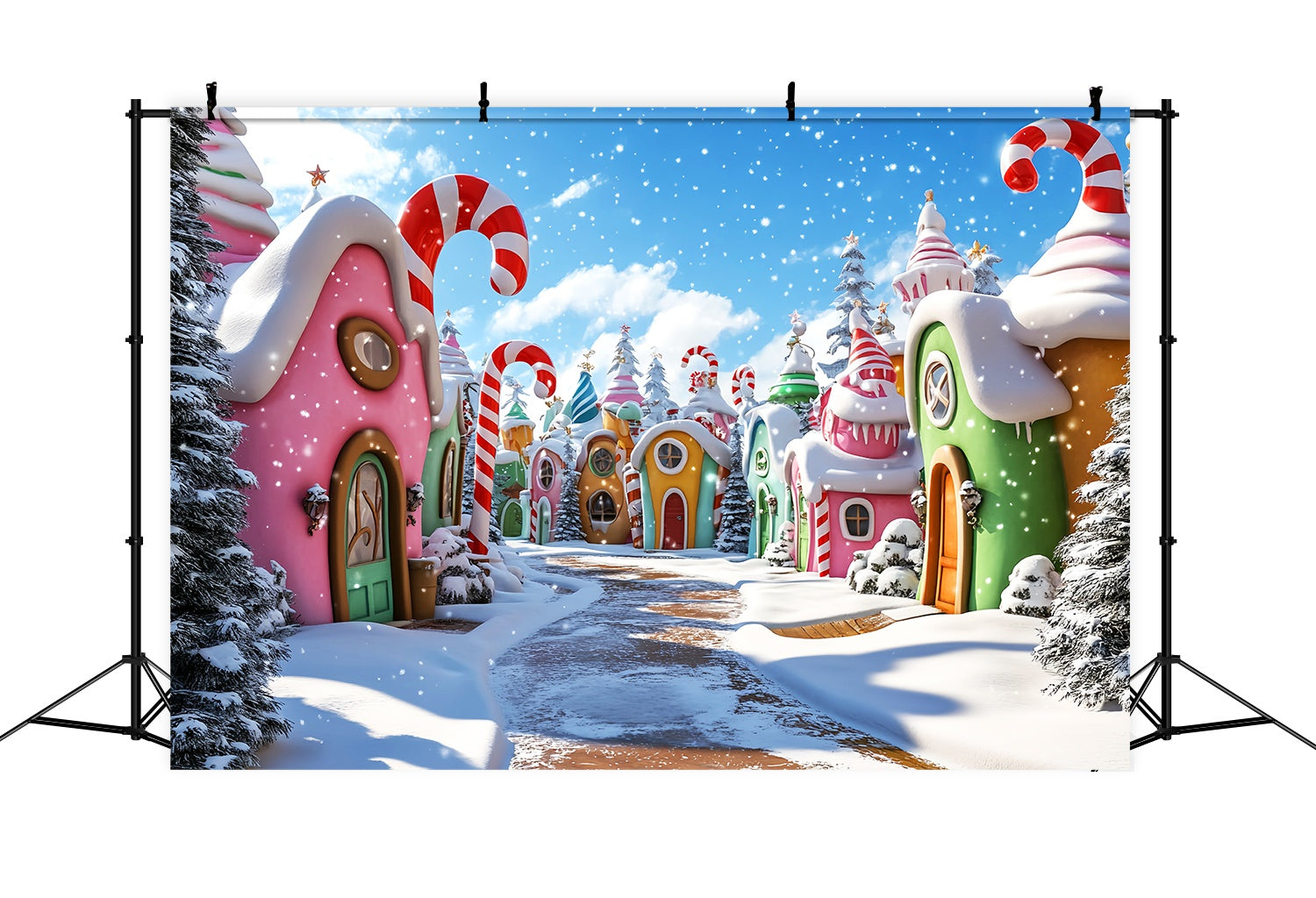 Christmas Village Backdrop Whoville Candy Cane Village Christmas Photo Backdrops LXX58-92