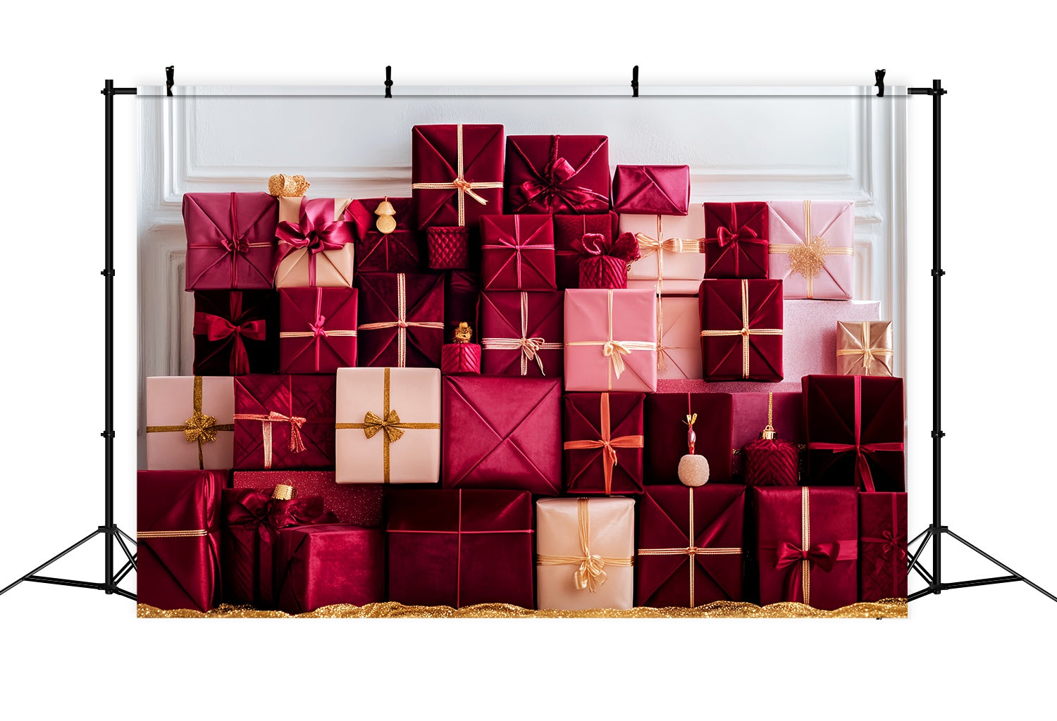 Christmas Wall Backdrop Red Blush Luxury Gift Stack Christmas Backdrops LXX58-93