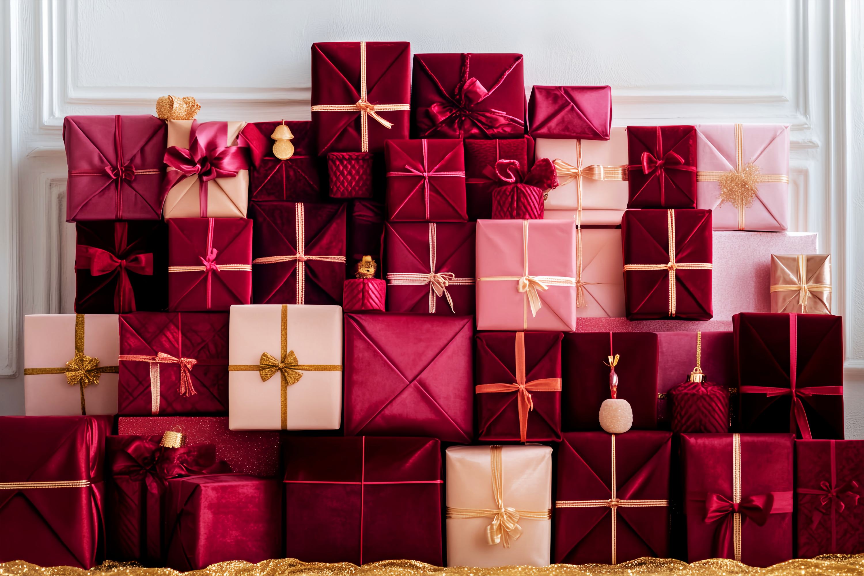 Christmas Wall Backdrop Red Blush Luxury Gift Stack Christmas Backdrops LXX58-93