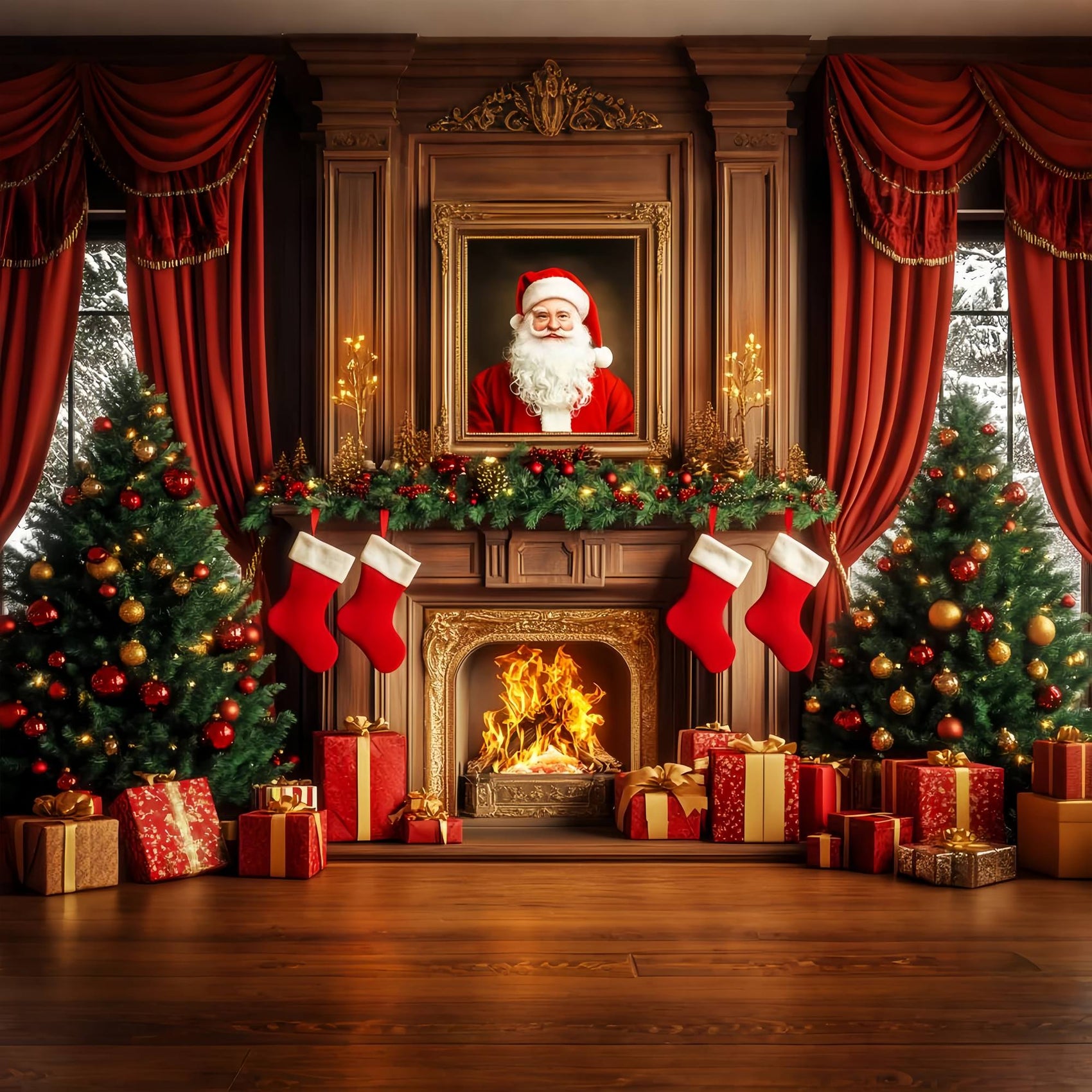 Santa Backdrop Santa Portrait Garland Mantel Christmas Backdrops Sale