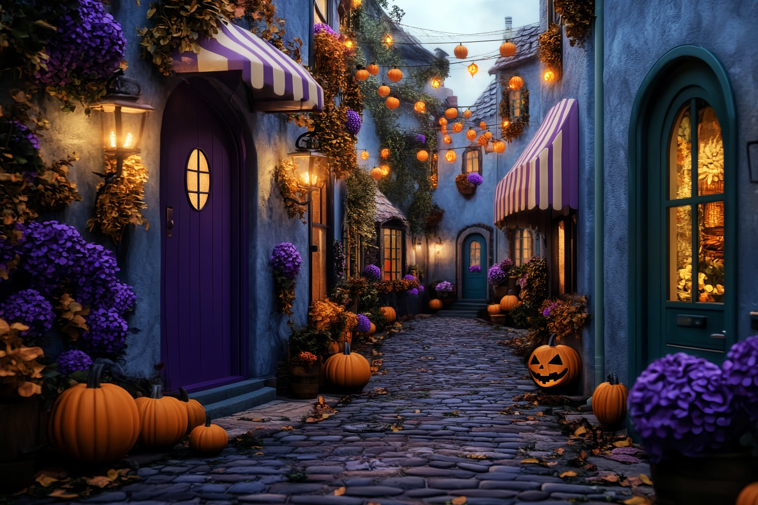 Color Backdrop Haunted Village Pumpkin Lane Halloween Photography Backdrop LXX59-101