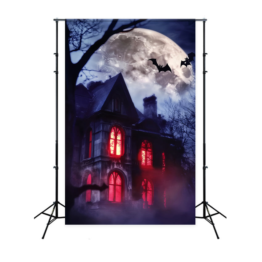 Haunted Forest Backdrop Haunted Mansion Red Windows Halloween Backdrop LXX59-115