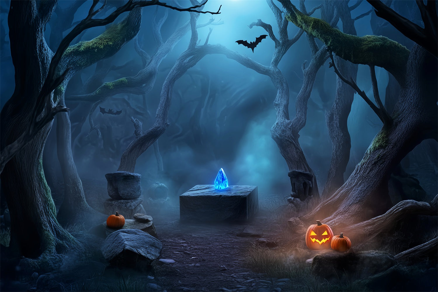 Haunted Forest Backdrop Crystal Altar Haunted Woods Scary Halloween Backdrop LXX59-119