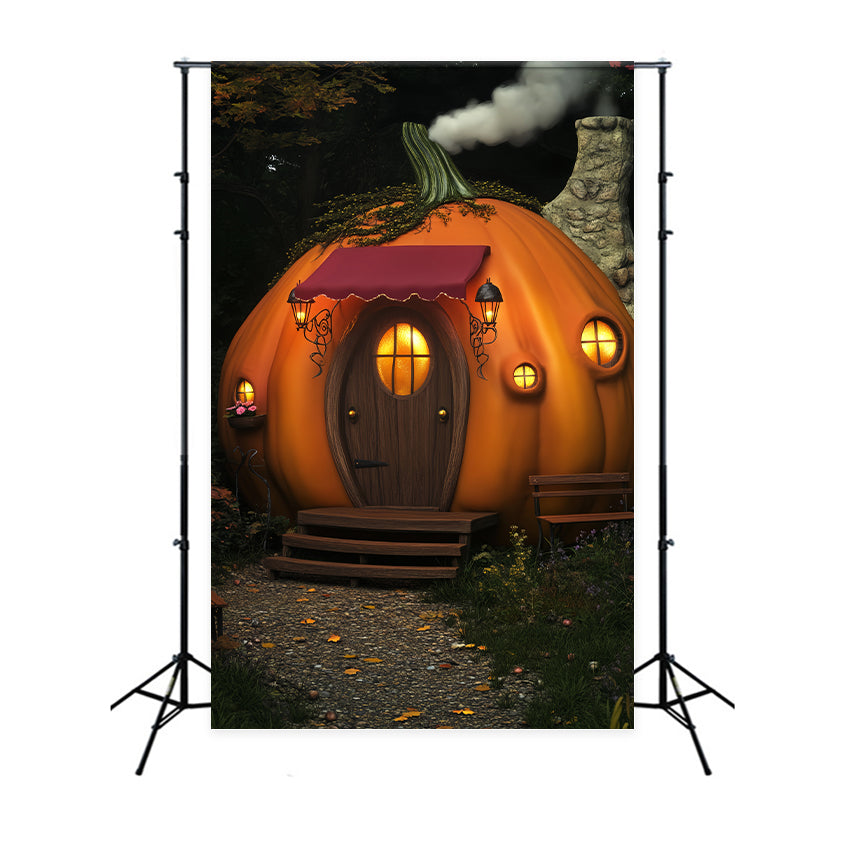 Haunted Forest Backdrop Pumpkin Cottage Lantern House Halloween Backdrop Ideas LXX59-120