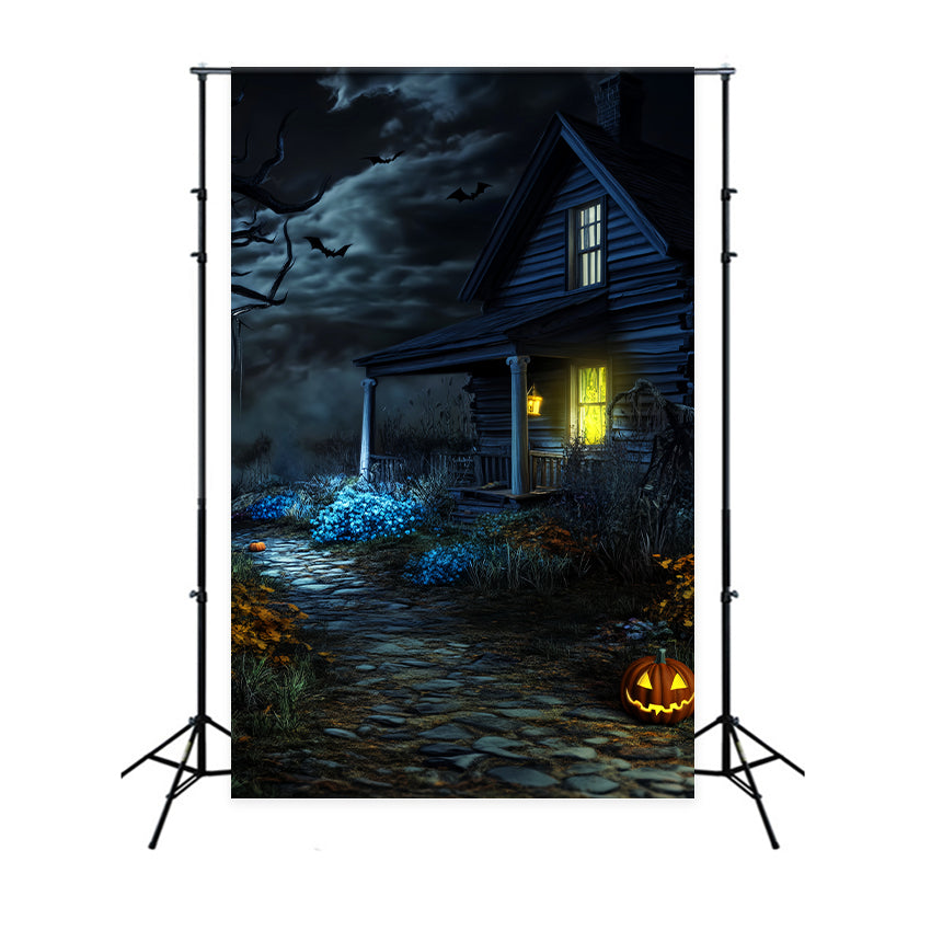 Haunted Forest Backdrop Creepy Cabin Pumpkin Path Halloween Photo Booth Backdrop LXX59-122