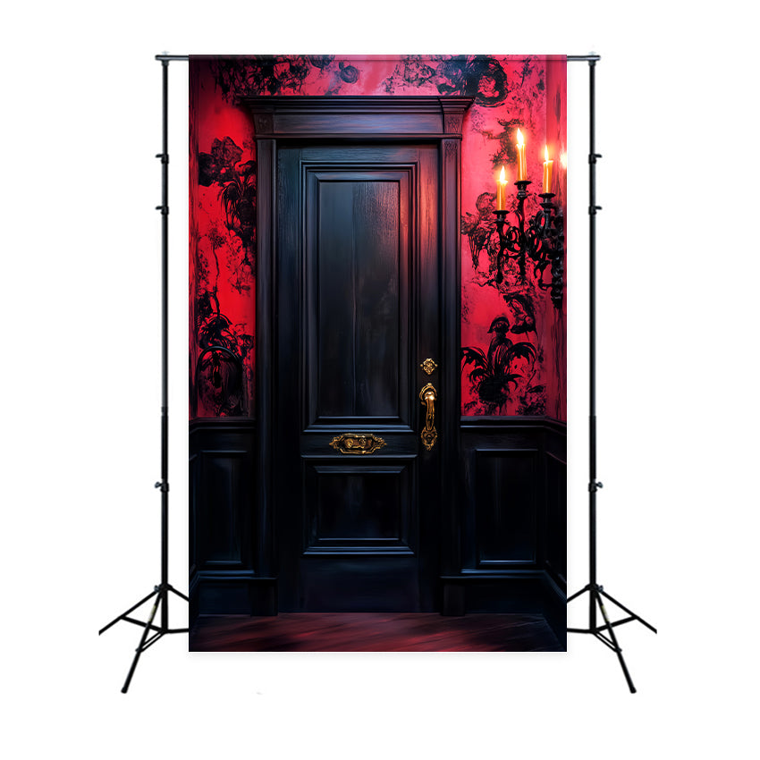 Haunted Forest Backdrop Crimson Walls Gothic Door Halloween Backdrop LXX59-127