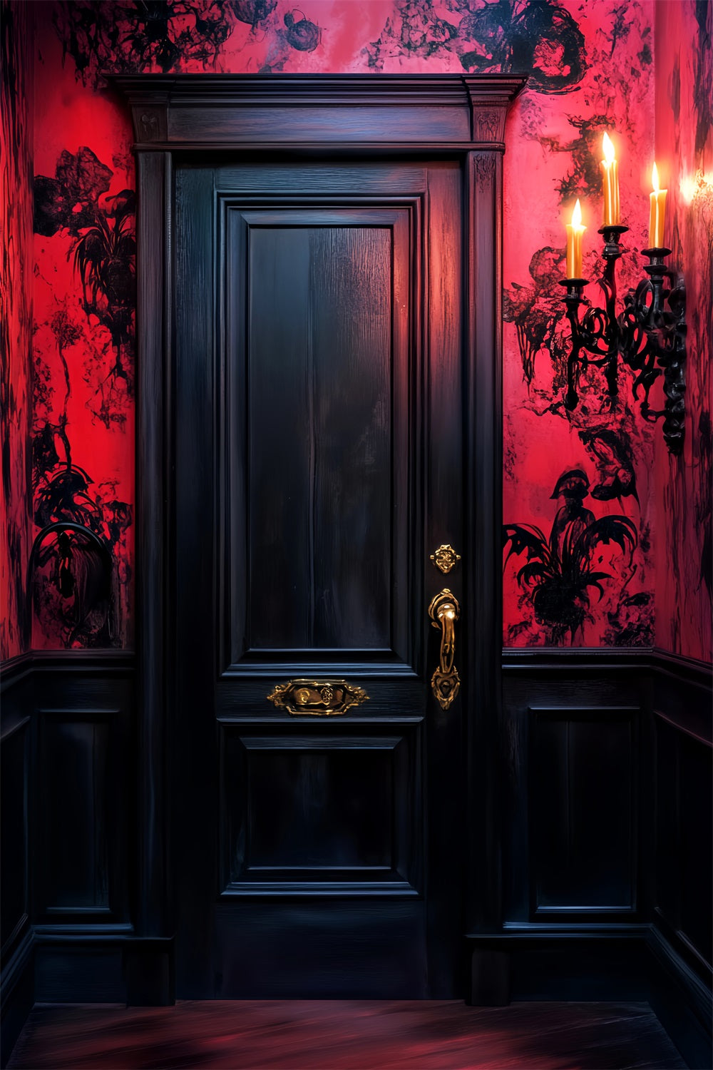 Haunted Forest Backdrop Crimson Walls Gothic Door Halloween Backdrop LXX59-127