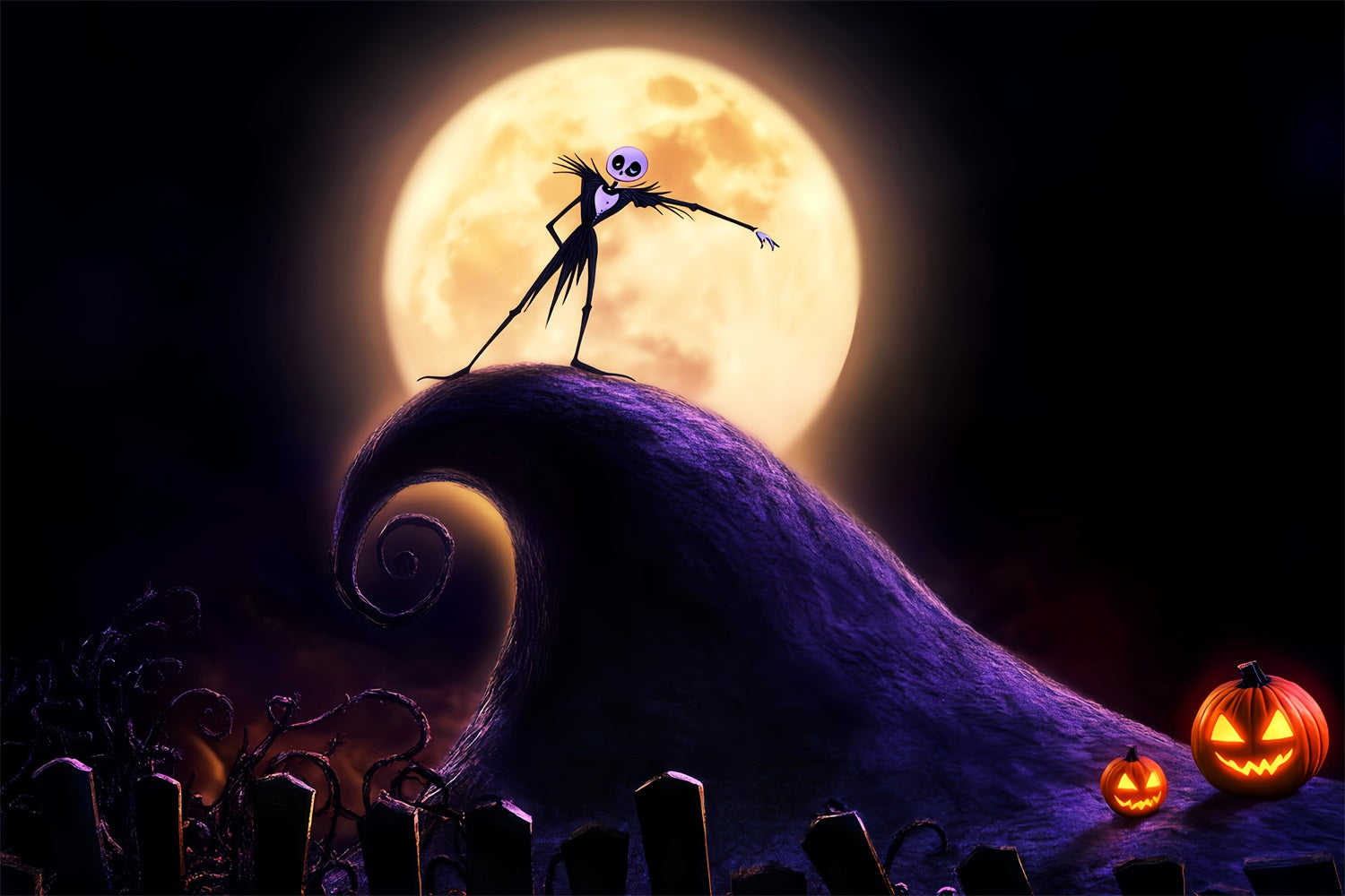 Graveyard Backdrop Skeleton King Full Moon Hill Halloween Backdrop LXX59-129