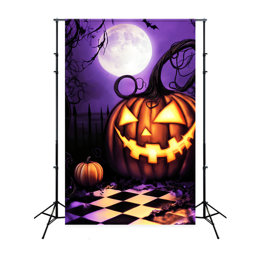 Haunted Forest Backdrop Giant Pumpkin Grin Under Moon Halloween Backdrops LXX59-130