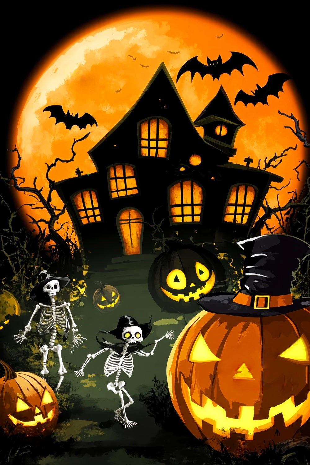 Haunted Forest Backdrop Haunted Mansion Skeleton Parade Halloween Photo Backdrop LXX59-131