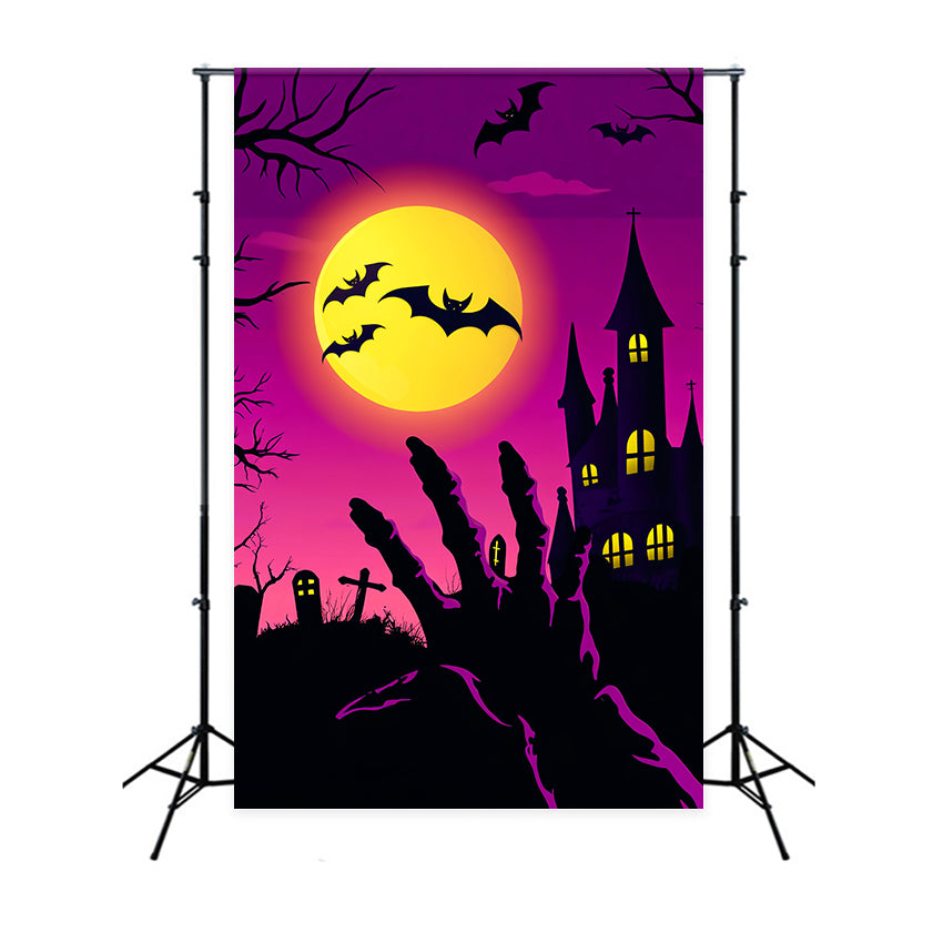 Haunted Forest Backdrop Zombie Hand Rising Graveyard Bats Halloween Photo Backdrops LXX59-133