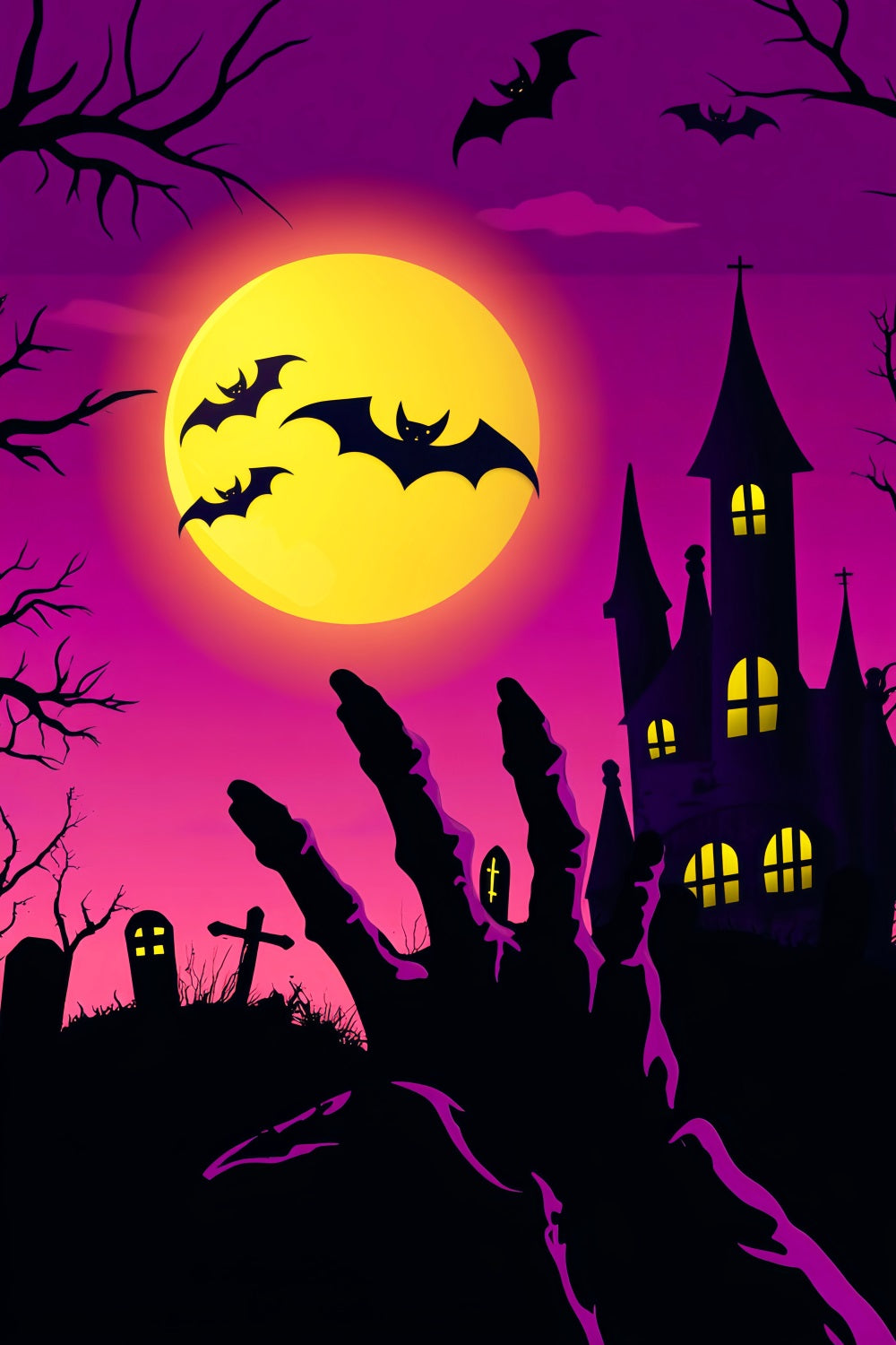 Haunted Forest Backdrop Zombie Hand Rising Graveyard Bats Halloween Photo Backdrops LXX59-133