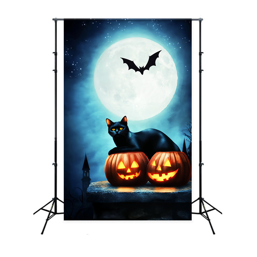 Haunted Forest Backdrop Black Cat Pumpkins Full Moon Halloween Moon Backdrop LXX59-134