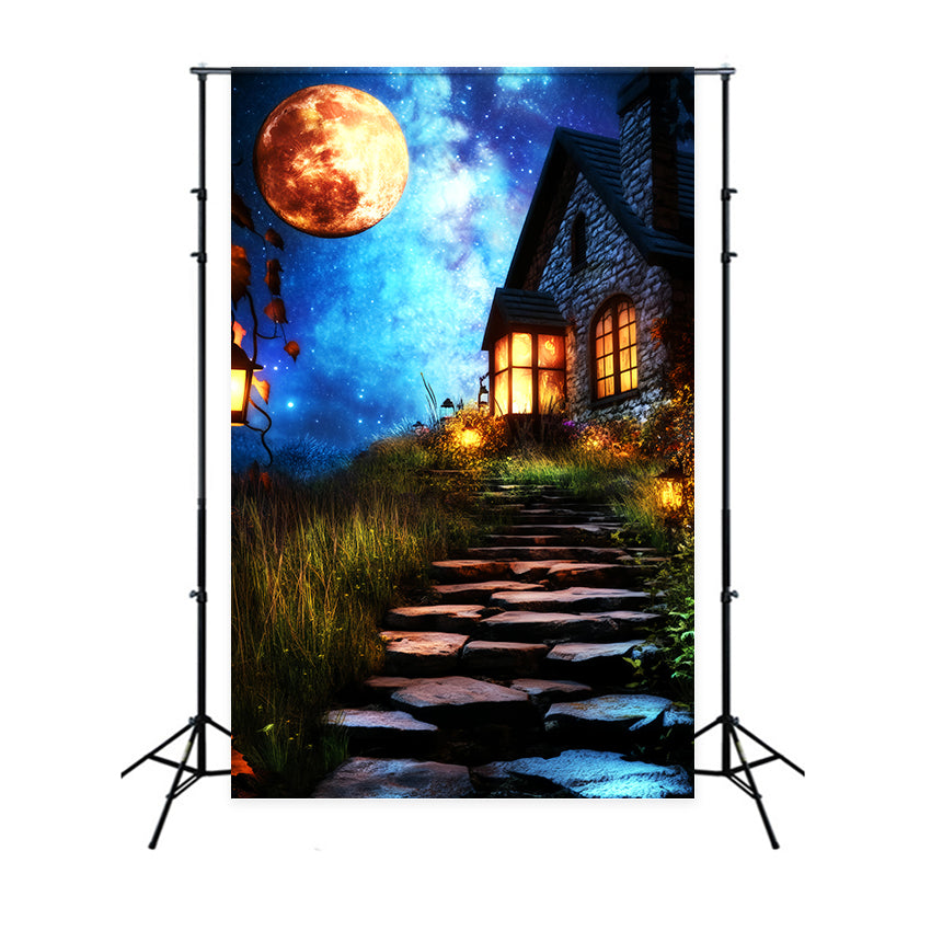 Haunted Forest Backdrop Lantern Pathway Enchanted Cottage Halloween Backdrop LXX59-135