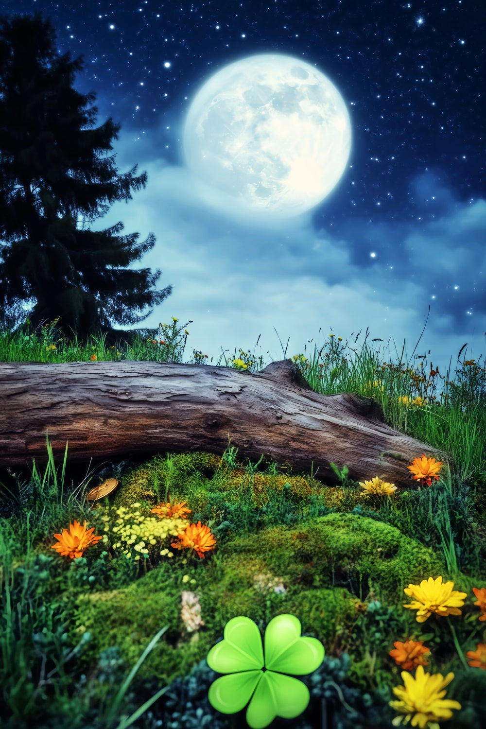 Haunted Forest Backdrop Lucky Clover Meadow Night Sky Halloween Backdrop Ideas LXX59-141