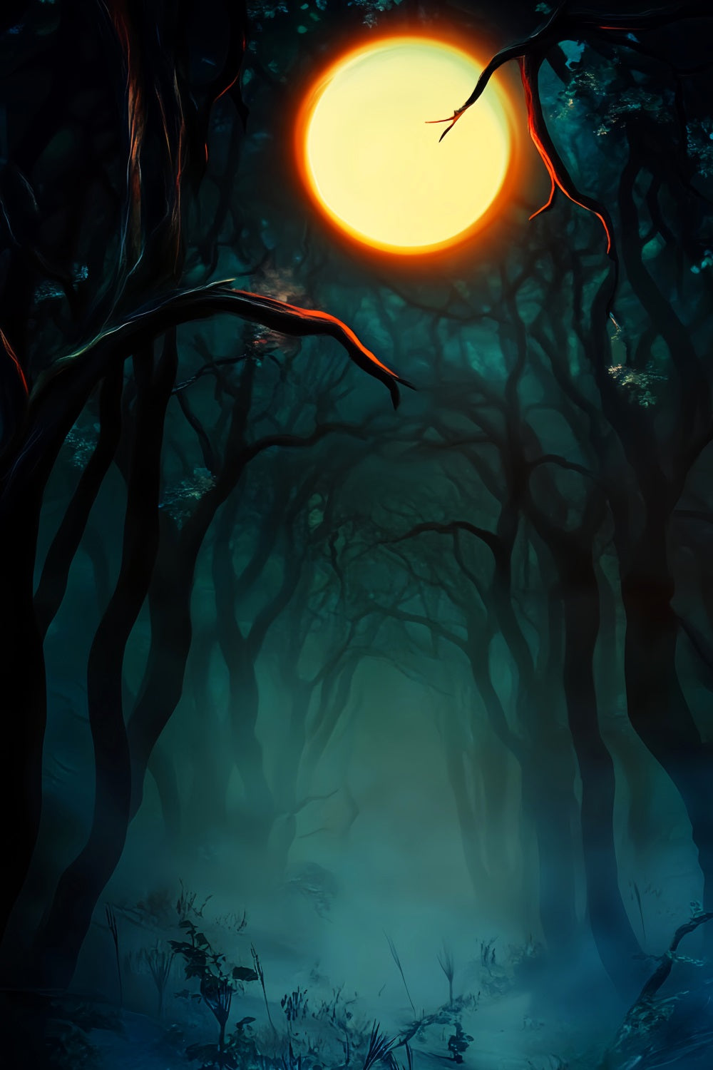 Haunted Forest Backdrop Dark Haunted Forest Full Moon Halloween Moon Backdrop LXX59-142