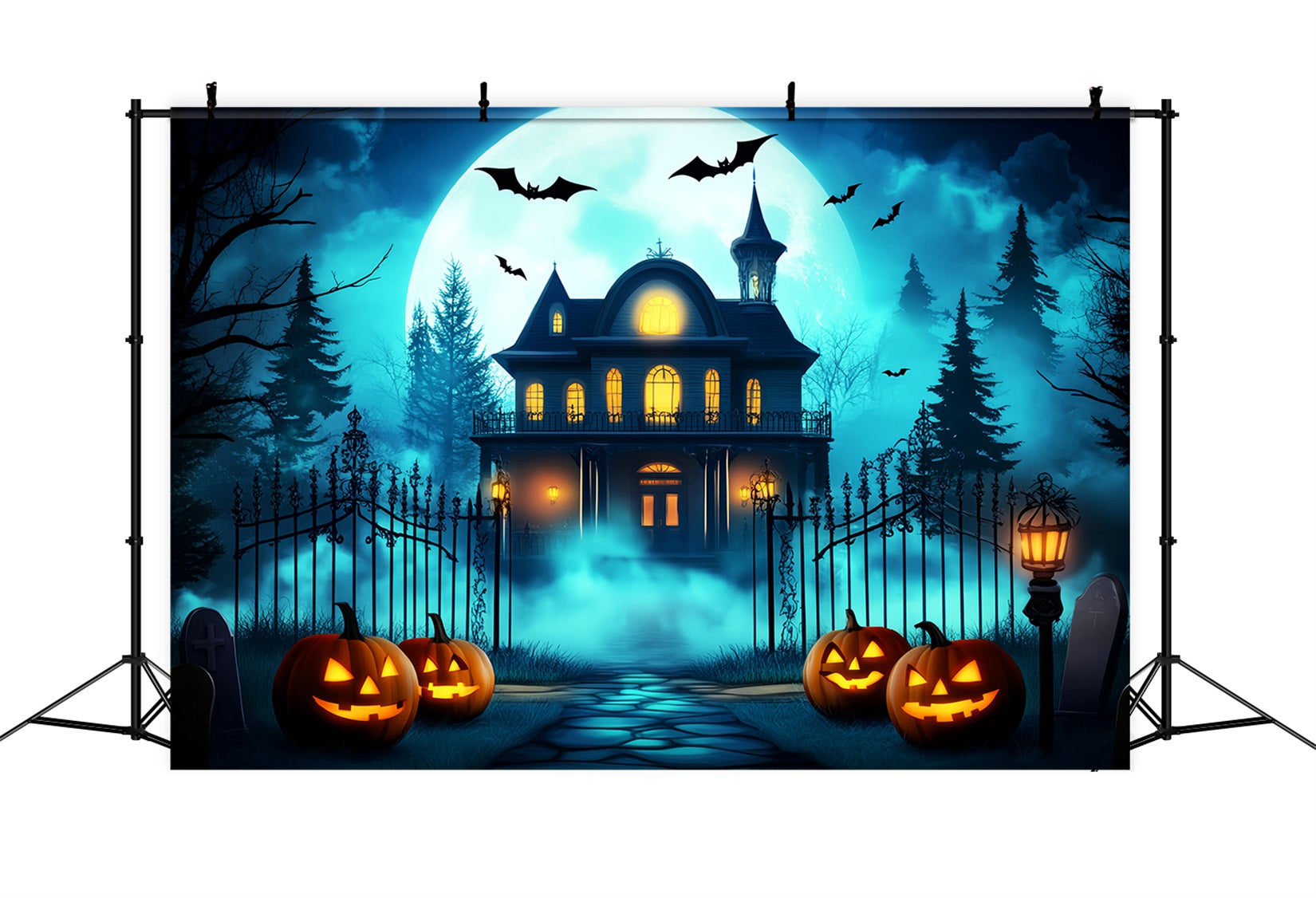 Halloween Color Backdrop Glowing Pumpkin Lanterns Gate Halloween Photo Backdrops LXX59-144